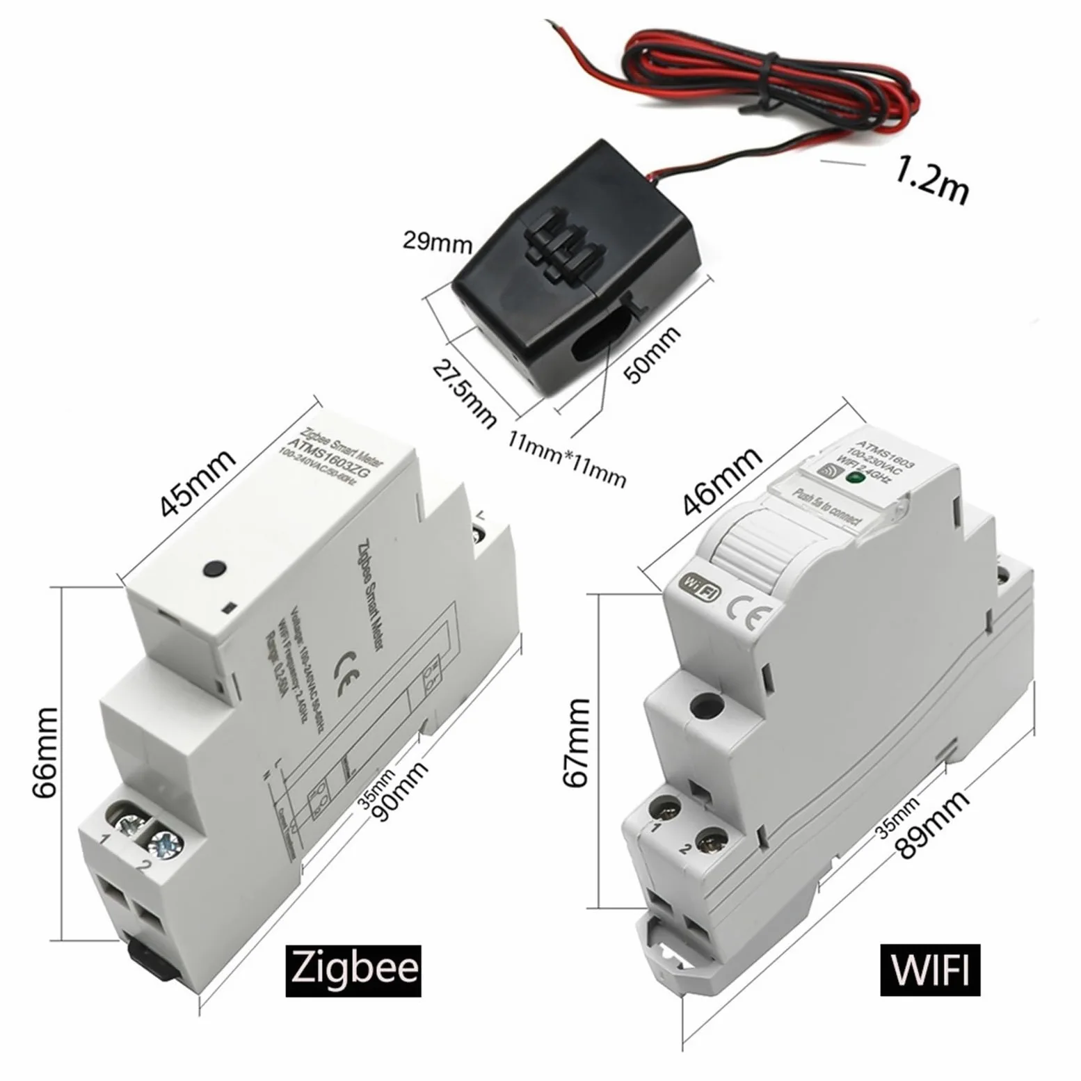 Tuya Smart WiFi Zigbee Licznik Energii Elektrycznej KWH Na Szynę Din Jednofazowy AC 50A 63A CT Miernik Prądu Przemiennego Aplikacja Monitor W Czasie Rzeczywistym Moc Monitorowanie Energii(Zigbee,63A)