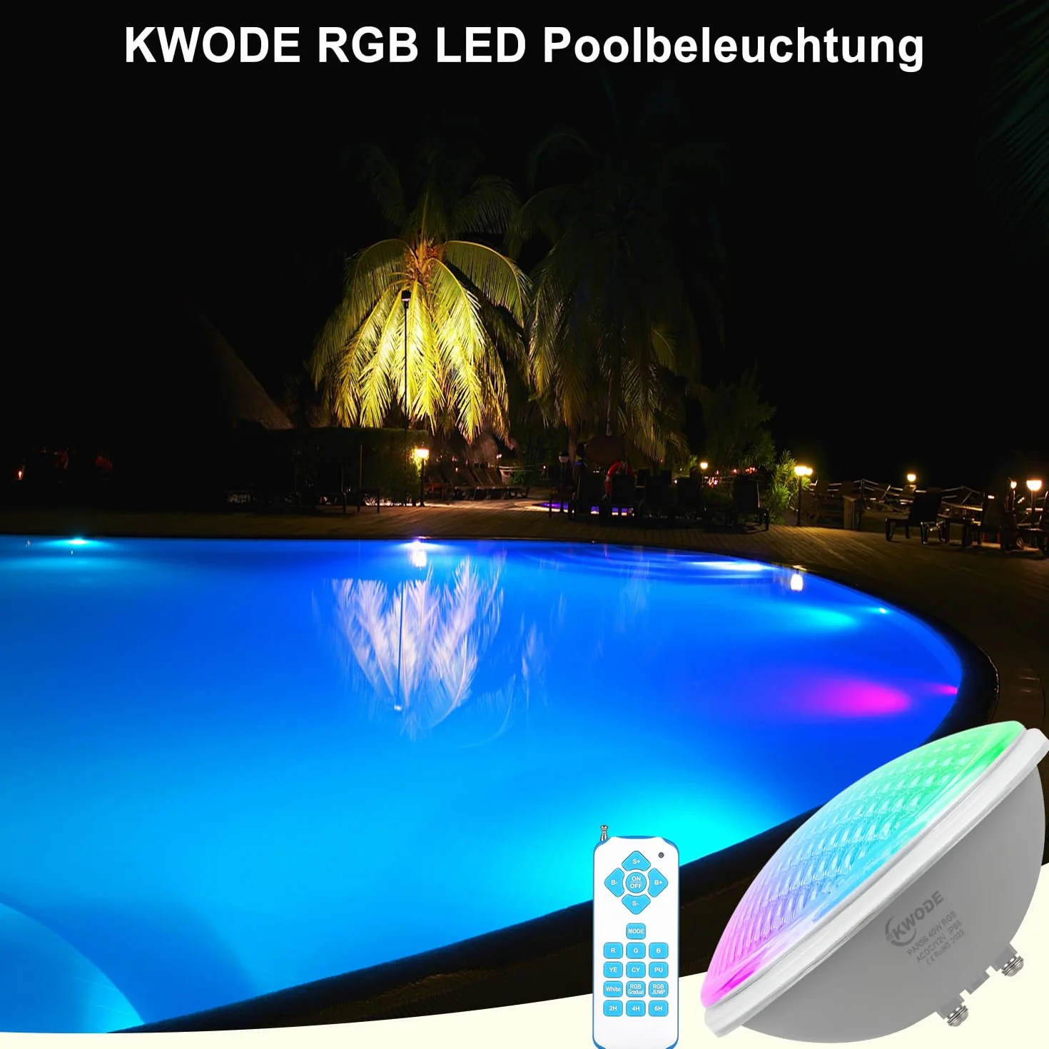 PAR56 oświetlenie basenowe LED 40W RGB IP68 z pilotem 12V AC/DC
