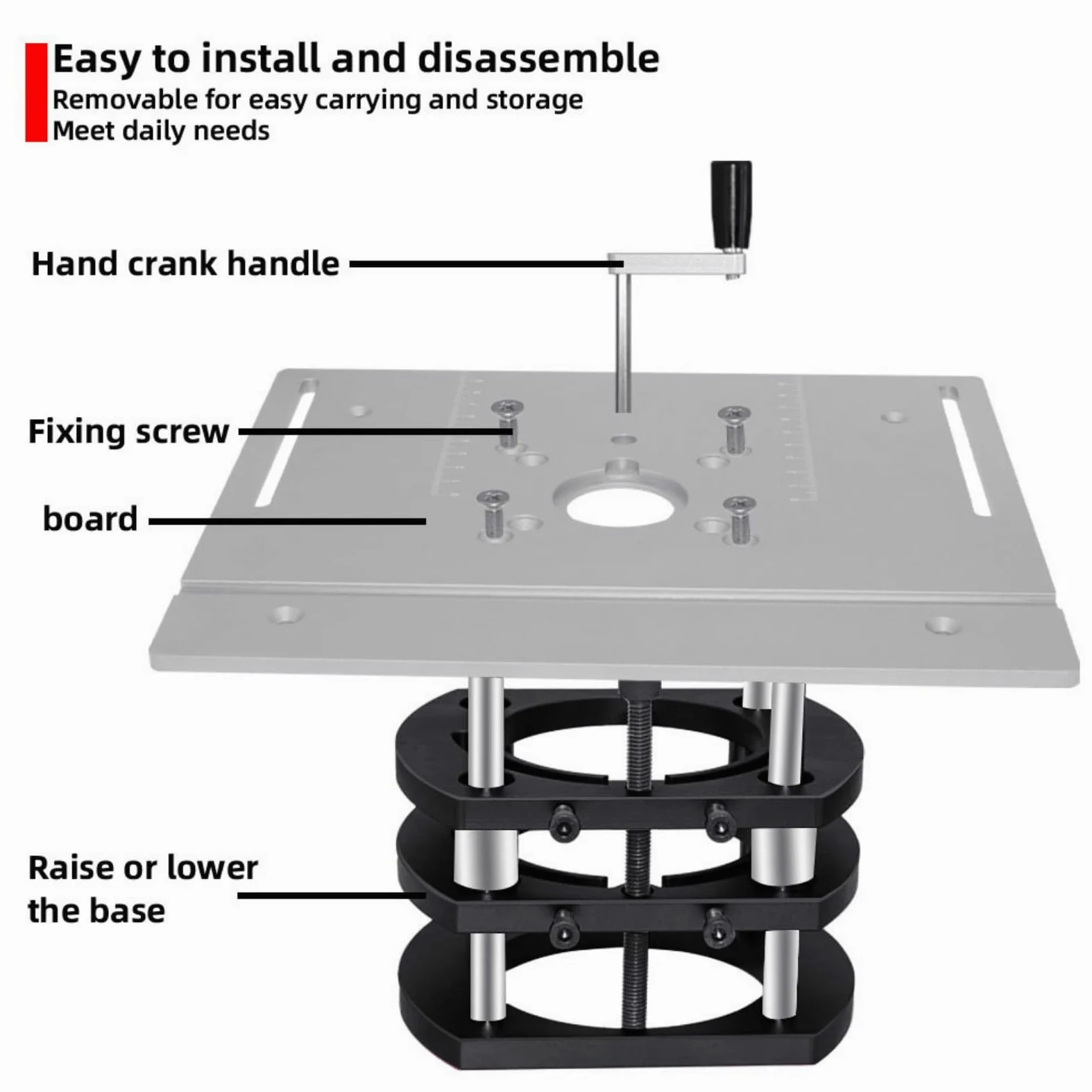 Wielofunkcyjna aluminiowa podstawa do routera – regulacja wysokości 51 mm do precyzyjnej obróbki – idealne akcesorium warsztatowe do odwróconego trasowania i zwiększonej stabilności