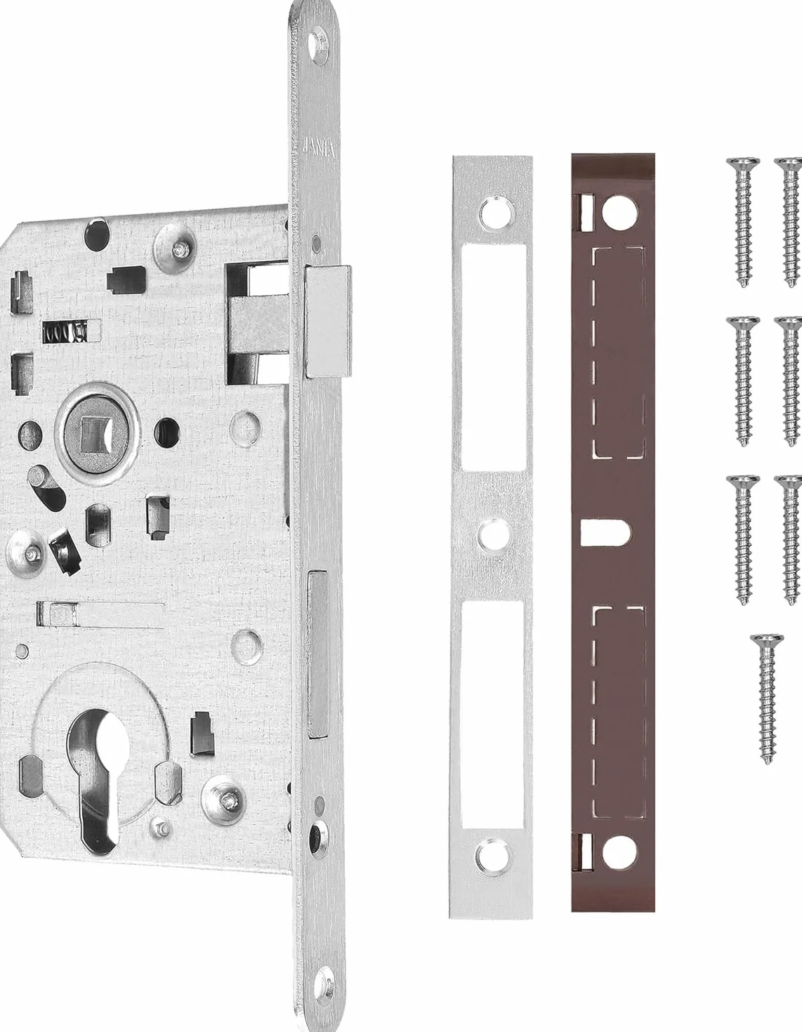 KOTARBAU® Zamek wpuszczany 72/55 mm DIN lewy cylinder profilowy zamek do drzwi drzwi wewnętrznych z płytą oporową ocynkowana stal nierdzewna zamek wpuszczany do bramy ogrodowej zamek do drzwi
