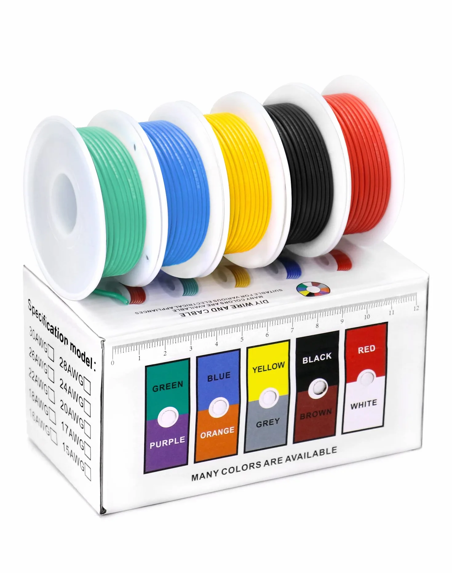 QWORK® Elastyczny silikonowy przewód elektryczny - 22 AWG 0,32 mm² - skręcony drut miedziany do majsterkowiczów RC Samoloty Lampy Urządzenia gospodarstwa domowego Wskaźniki (5 kolorów x 10 metrów)