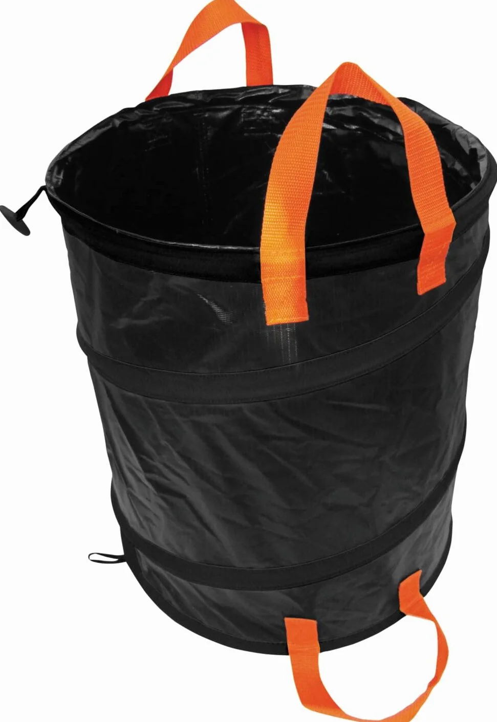 Fiskars Kosz ogrodowy PopUp z trzonkami, Pojemność: 56 litrów, Czarno-pomarańczowy, Solid, 1015646