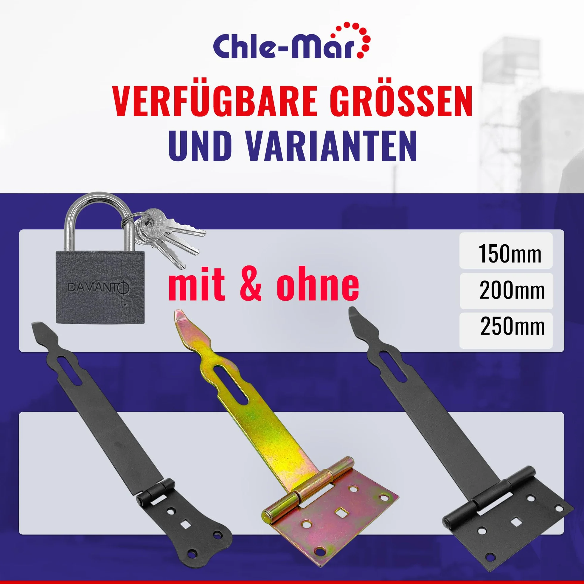 Chle-Mar – Wrzeciądz (150 mm/ocynkowany) | Skobel zamykany do furtki i bramy | Zamek ryglowy zabezpieczający z możliwością blokady