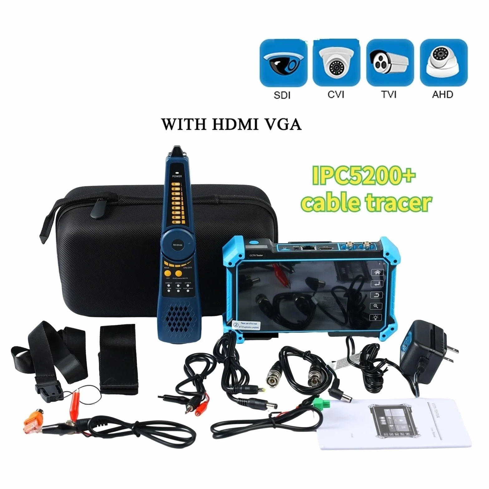 Tester Systemów CCTV, 12MP Tester IPC 8MP/AHD/CVI/TV/SDI CCTV Z Wejściem VGA 5.4in Monitor Do Testera Kamer IP CFTV(IPC-5200C Plus)