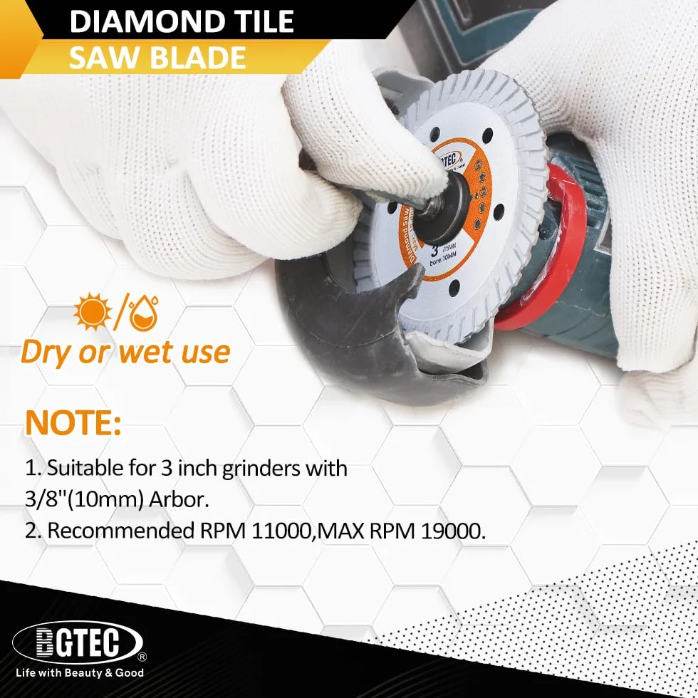 BGTEC Diamentowe ostrze turbo z granitu, 10 tarcz do cięcia 75 mm do betonu zbrojonego, sztucznych i naturalnych kamieni twardych