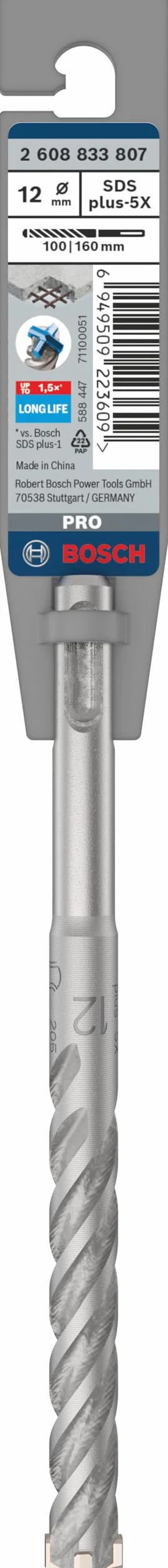 Bosch 1x Wiertło PRO SDS plus-5X (do Beton zbrojony, Beton, Ø 12,00 mm, Professional Akcesoria Wiertło do młota)