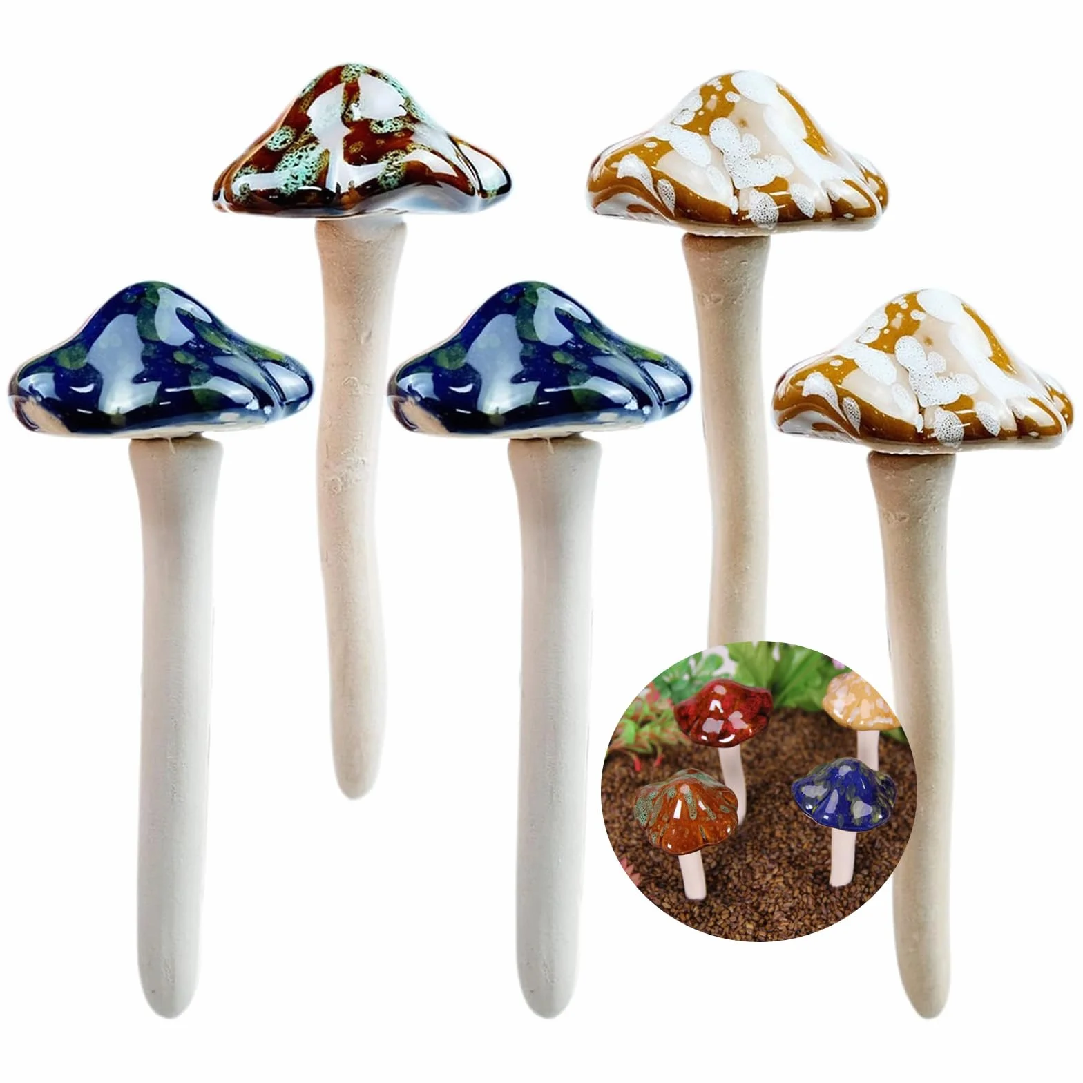 Ceramiczne grzyby ogrodowe muchomor dekoracja doniczek Fairy Garden 5 sztuk
