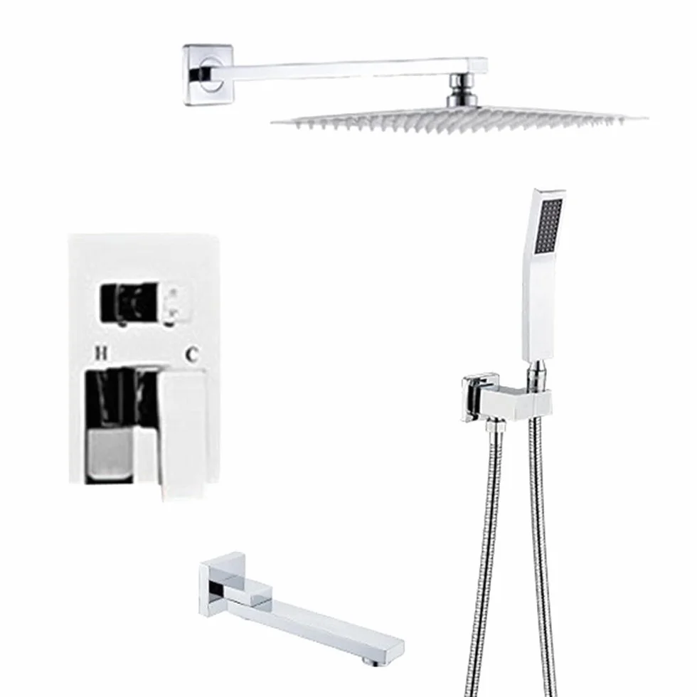 Dwufunkcyjny mikser zestaw prysznicowy kwadratowe deszczownice słuchawki prysznicowe zestaw luksusowy deszczownica prysznic zestaw combo do łazienki-chrom-A_25.4 cm (b 40.6 cm)
