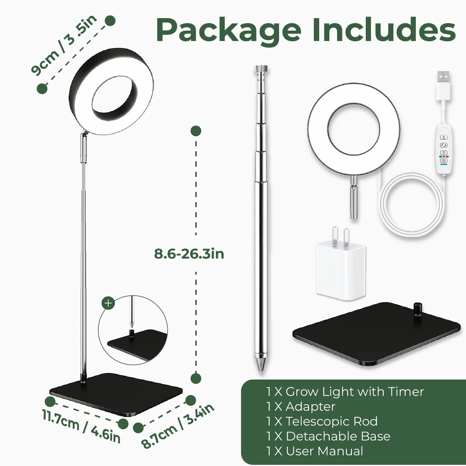 Bamworld Lampa do uprawy roślin LED pełne spektrum 8W regulowana wysokość