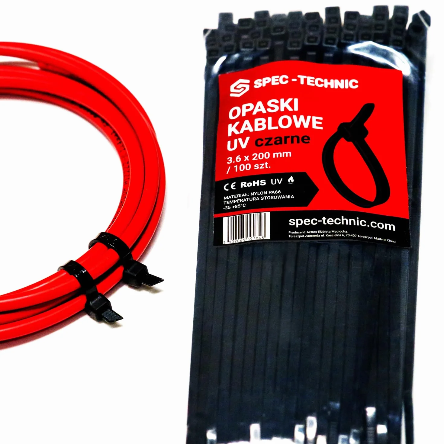 Opaski Kablowe Zaciskowe, Nylon PA66, Odporne na UV, 3.6x300 mm, 100 Sztuk, do Instalacji Elektrycznych i Fotowoltaicznych
