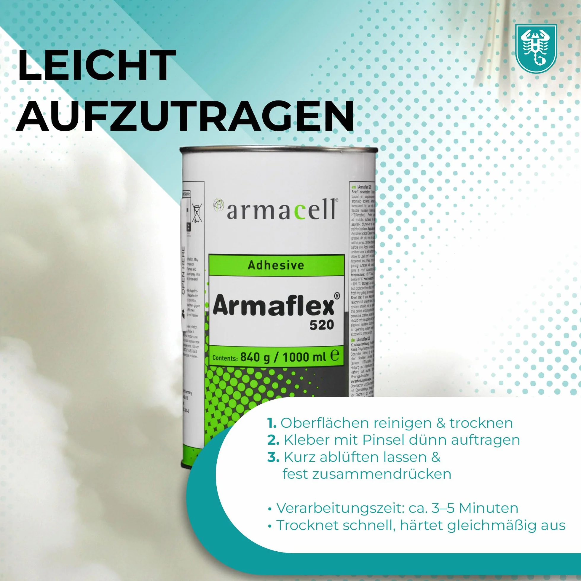 Armaflex armacell 520 klej do płyt kauczukowych i węży, puszka 1,0 l + smycz na klucze Scorprotect®