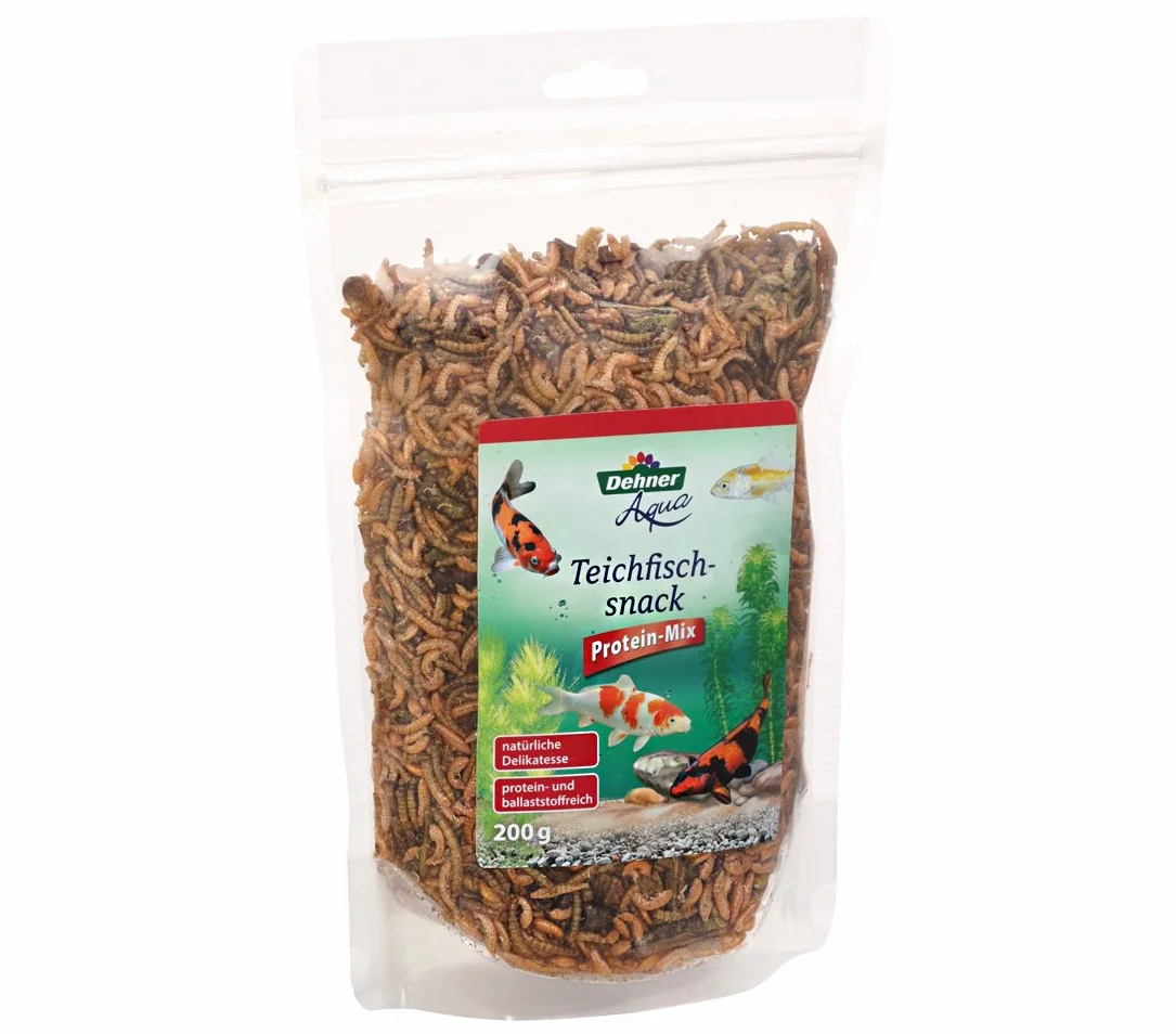 Dehner Aqua karma dla ryb stawowych mieszanka białek jedwabników mączniaków gammarus koniki polne 200 g