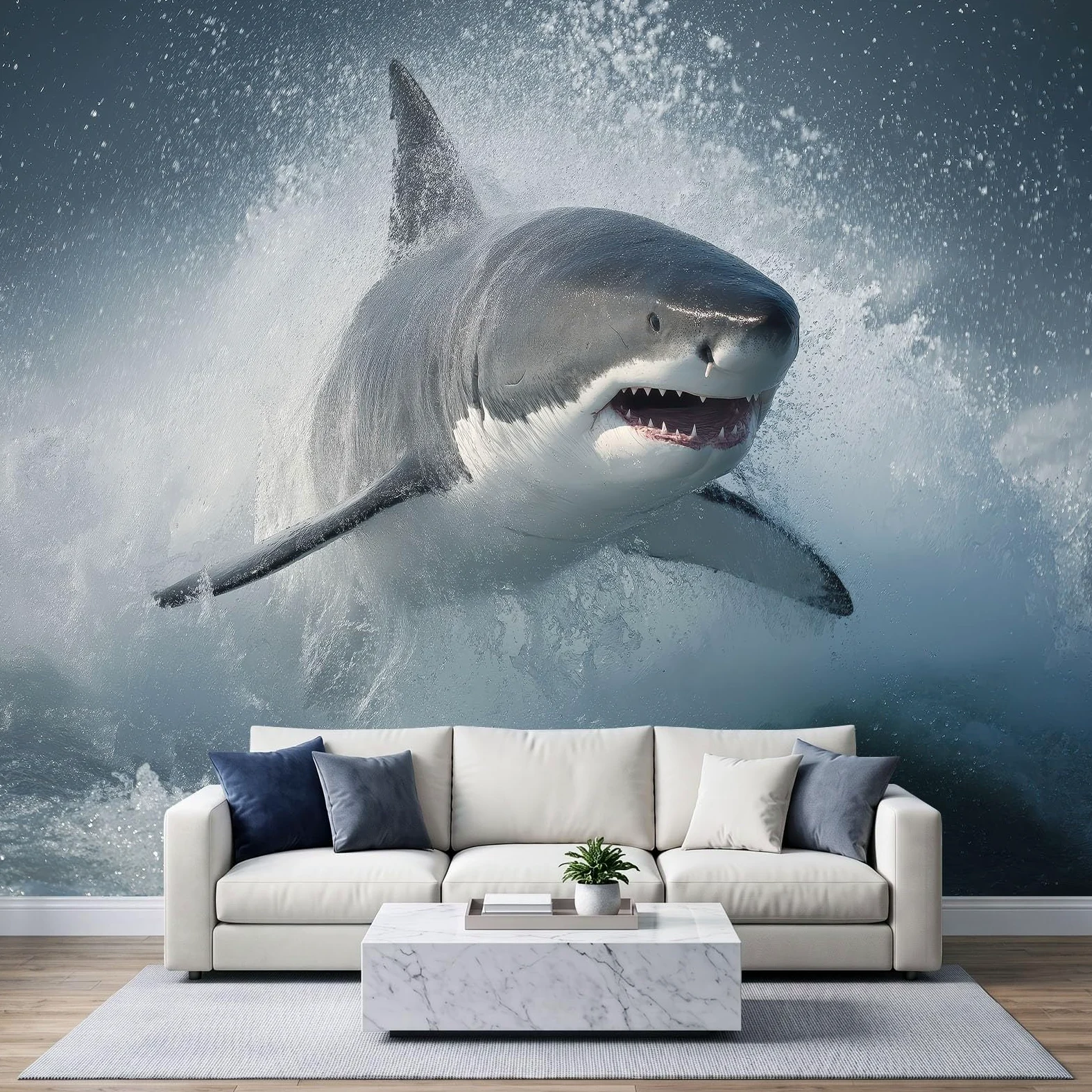 Nowoczesna fototapeta z motywem oceanu, 350 szer. x 256 cm, trwała zwierzę fala oceaniczna pianka rekin, sztuka ścienna do salonu, biura, przedszkola, pokoju zabaw, odporna na rozdarcie