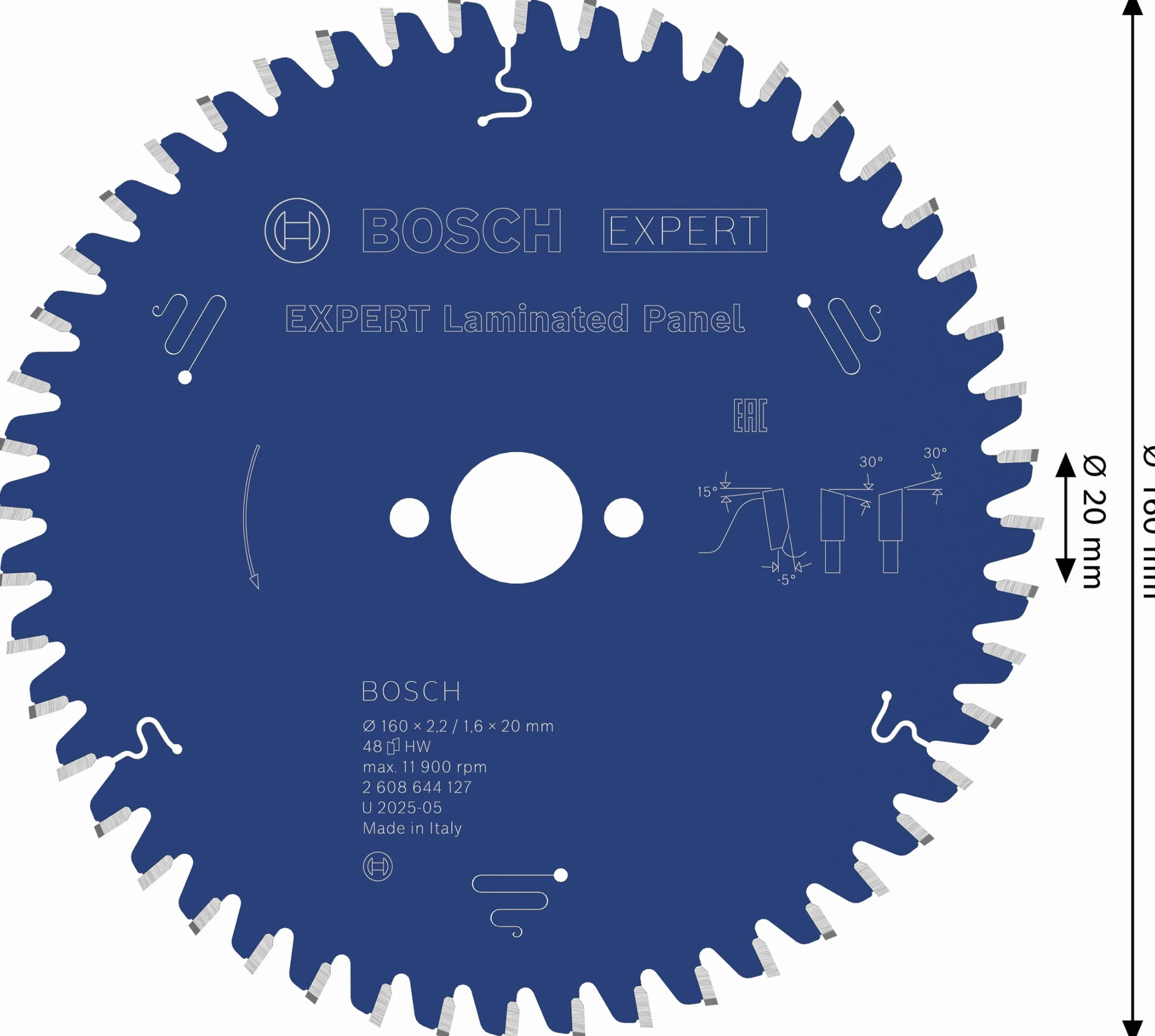 Bosch Professional Brzeszczot do piły tarczowej Expert for Laminated Panel (laminat, 160 x 20 x 2,2 mm, 48 zębów, akcesoria do piły tarczowej)