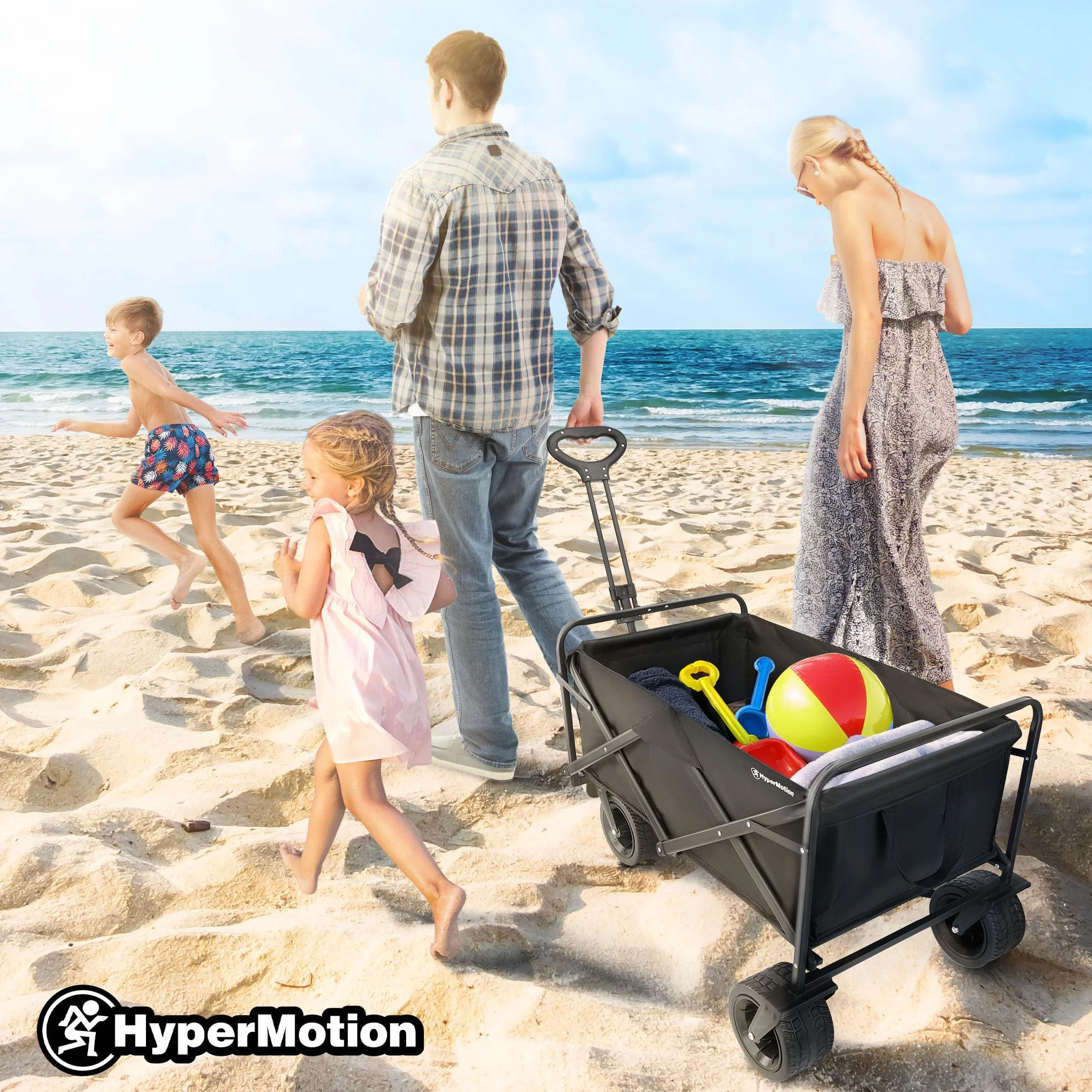 HyperMotion Wózek Turystyczny Składany 120 kg Terenowy Transportowy Plaża Camping Zakupy Obrotowe Koła Hamulce Oxford 600D