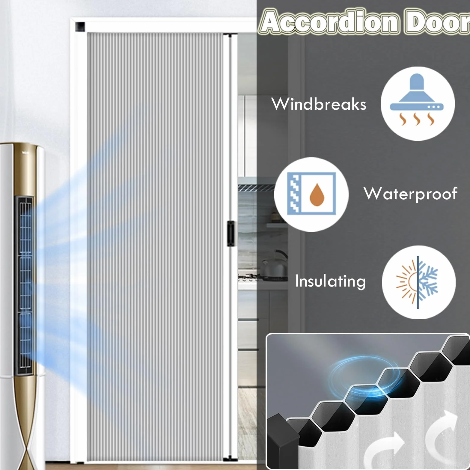Składane drzwi harmonijkowe do salonu, prysznica, kuchni - łatwa instalacja bez wiercenia, oszczędność miejsca z aluminiową ramą