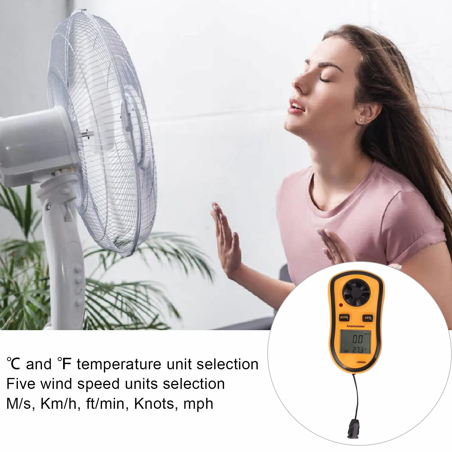 Ręczny Anemometr Cyfrowy, Miernik Prędkości Wiatru z Wyświetlaczem LCD