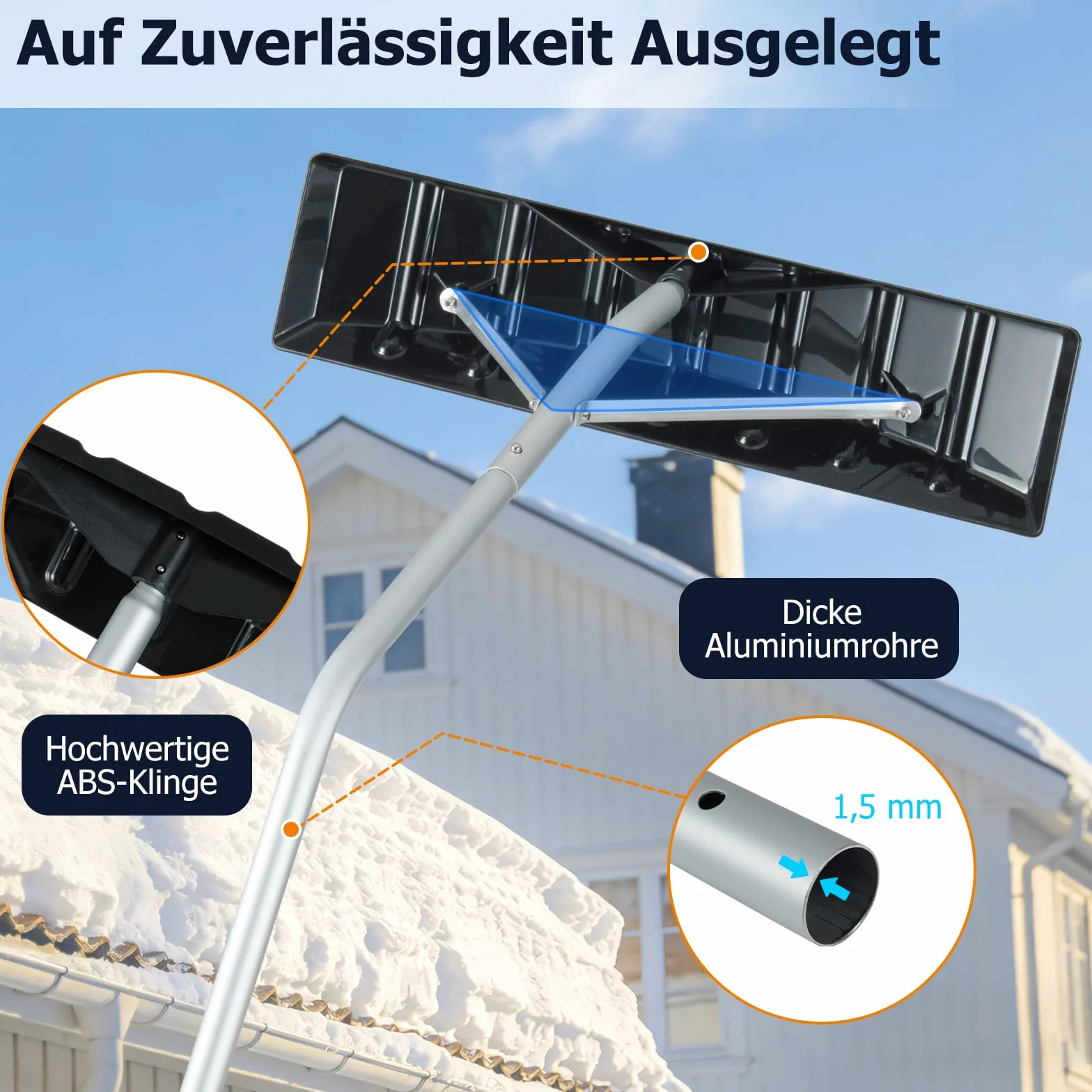 COSTWAY Odśnieżarka dach szufla do śniegu z ostrzem z tworzywa sztucznego, drążek teleskopowy 224-583 cm, srebrny + czarny