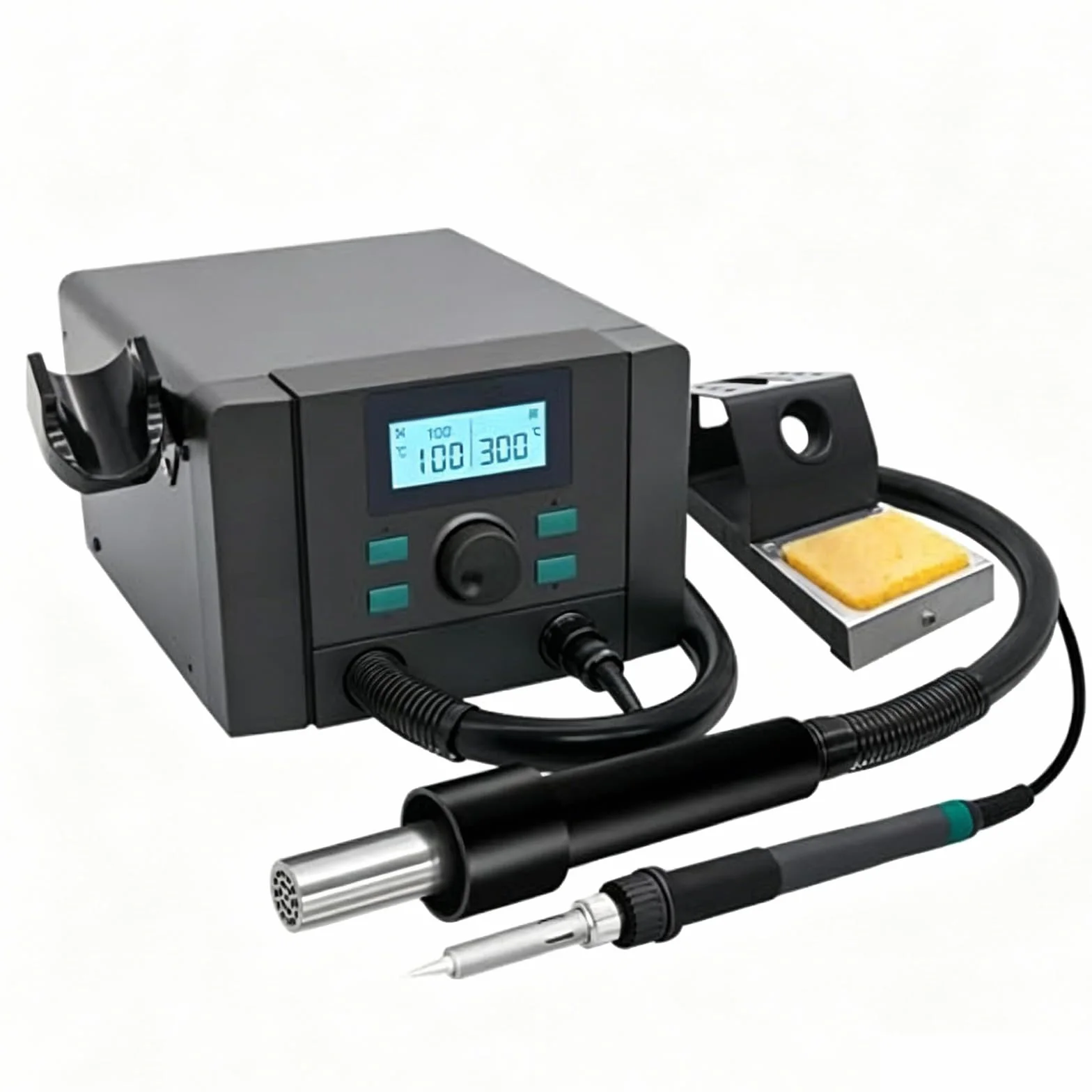 Stacja lutownicza 700 W z wyświetlaczem cyfrowym, ekranem LCD, 3 dyszami, przepływ powietrza 40 l/min, narzędzie do rozlutowywania do naprawy elektroniki i pracy obwodów