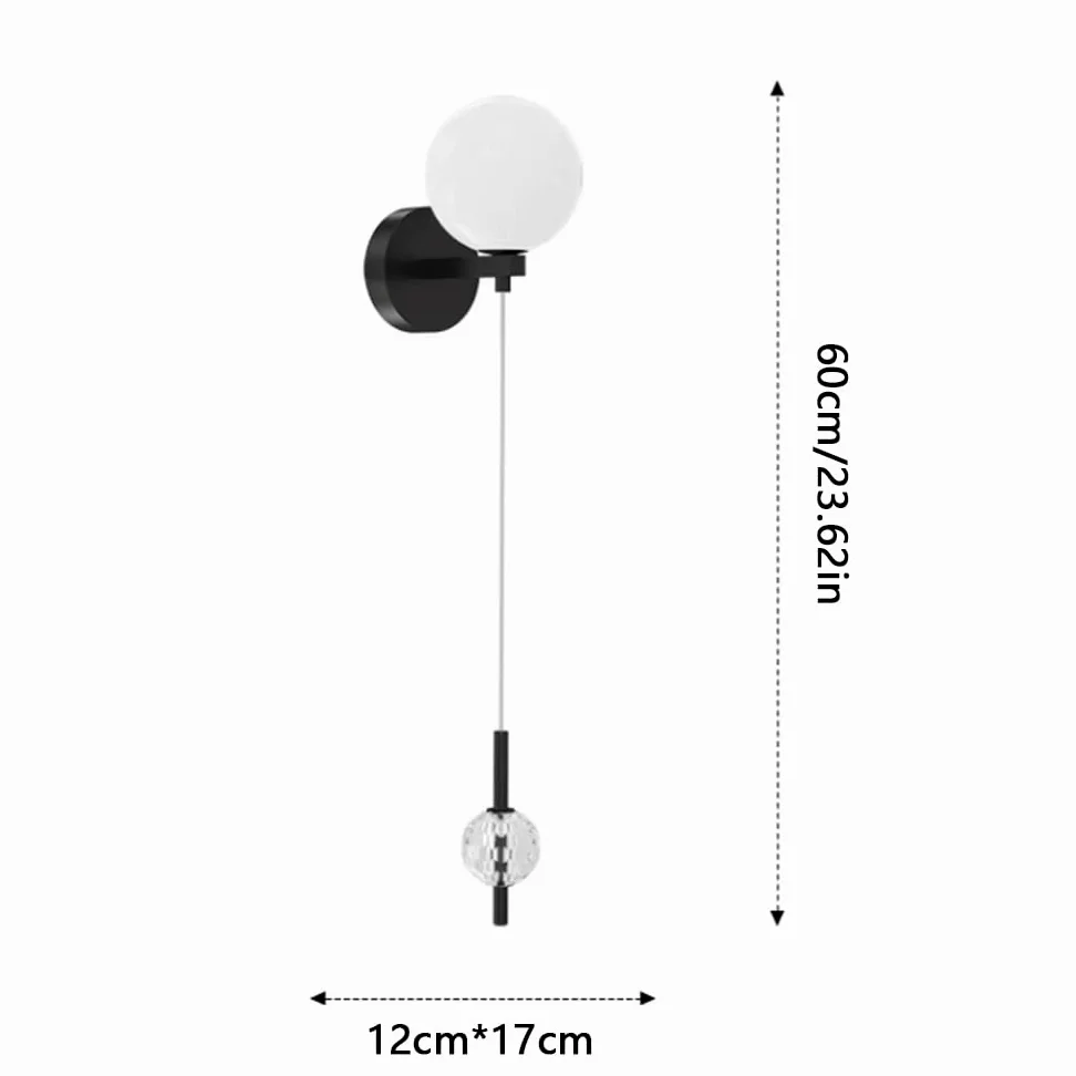 Lampki nocne do pokoju dziecięcego 2 szklane kule kinkiet nowoczesny luksusowy sypialnia dziecięca wystrój pokoju księżniczki lampki nocne kinkiet z 60 cm linkami do zawieszania 3-kolorowe światło