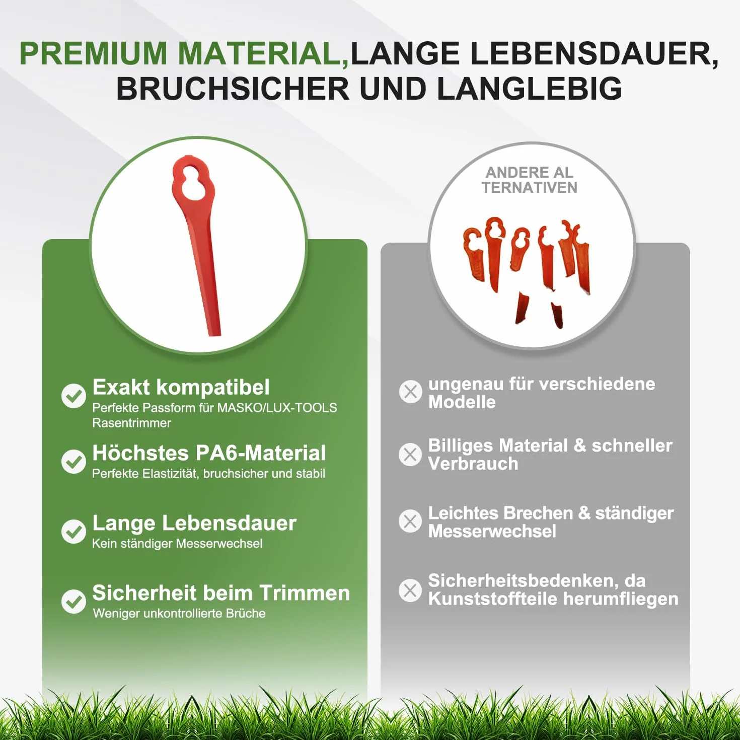 Wymienne noże do podkaszarki MASKO/LUX-TOOLS A-RT-20/26, plastikowe, 100 sztuk