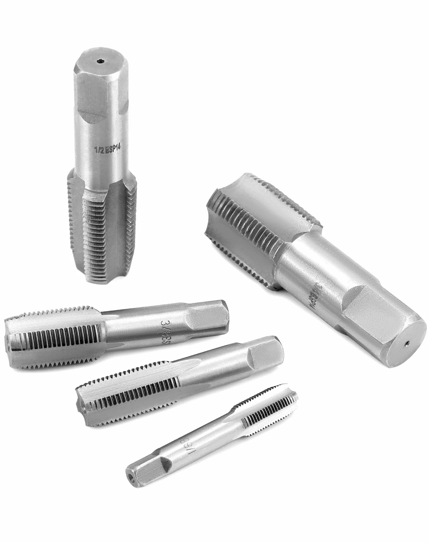 QWORK® 5 szt. Stalowy gwintownik BSP, zestaw gwintowników BSP 55 stopni, odpowiedni do połączeń rur wodnych, naprawa samochodów i maszyn, G1/8 G1/4 G3/8 G1/2 G3/4