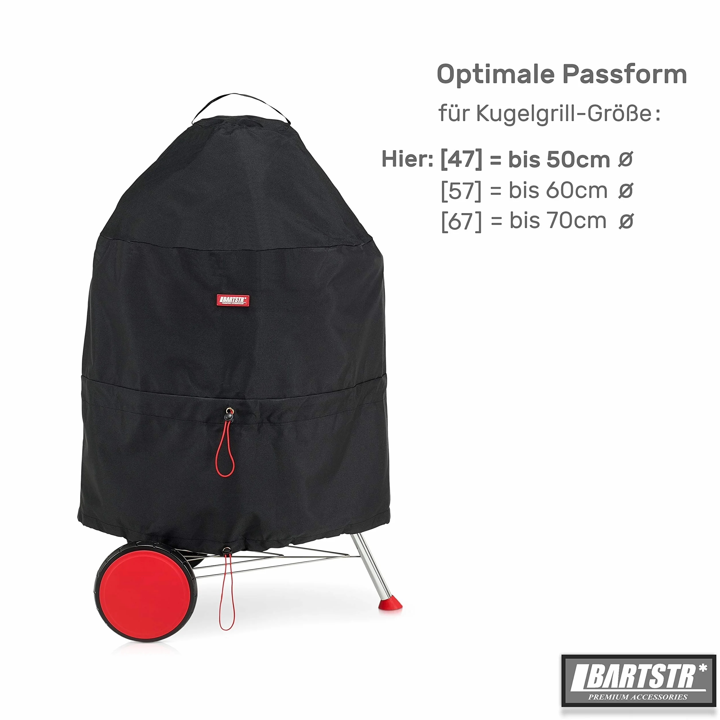 BARTSTR® Pokrywa grilla kulistego 47 cm – 100% wodoszczelna i dodatkowa ochrona przed promieniowaniem UV – osłona grilla kulisty – osłona grilla