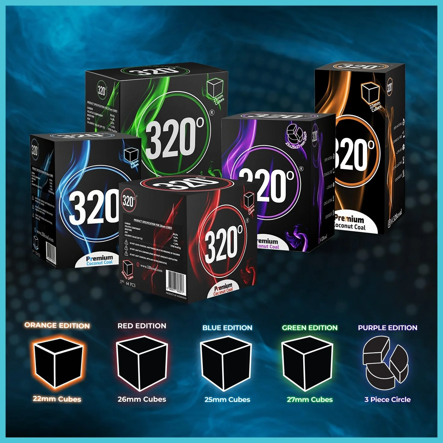 Premium Shisha węgiel kokosowy kostka 26 mm 1 kg 64 sztuki