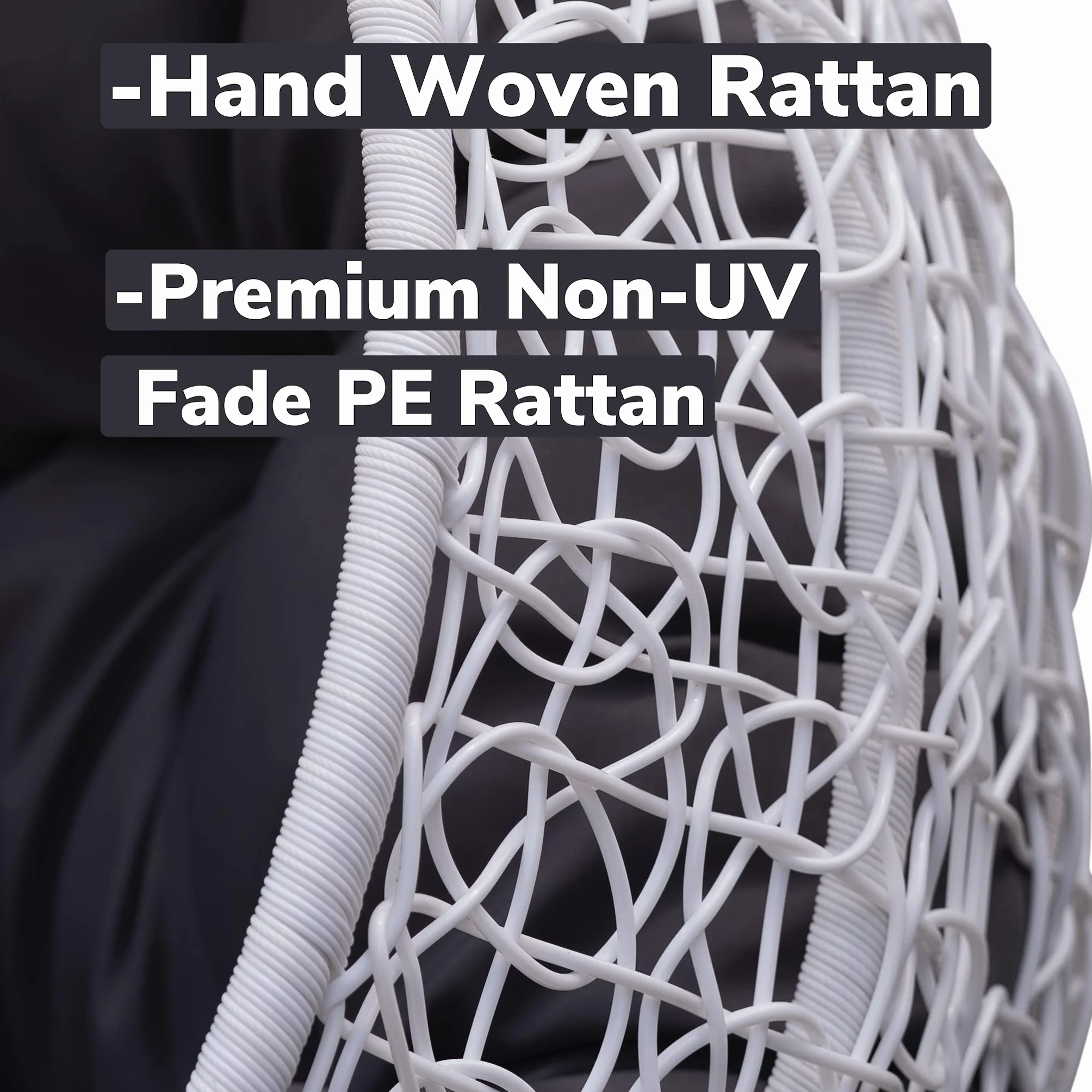 Wiszący rattanowy fotel kokon do ogrodu patio z poduszką biała M