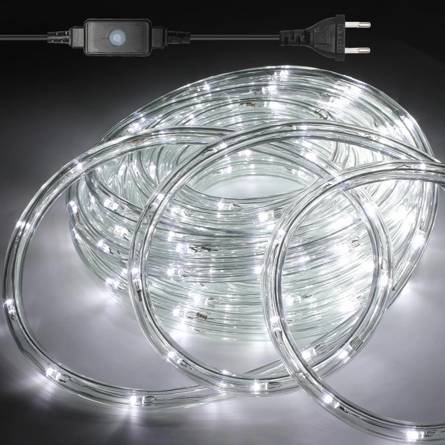 Lospitch wąż świetlny LED 30 m, 720 diod LED, zimna biel, wąż świetlny na zewnątrz z kontrolerem, wodoodporny wąż LED do dekoracji na Boże Narodzenie, wesele, dach, płot, oświetlenie dekoracyjne