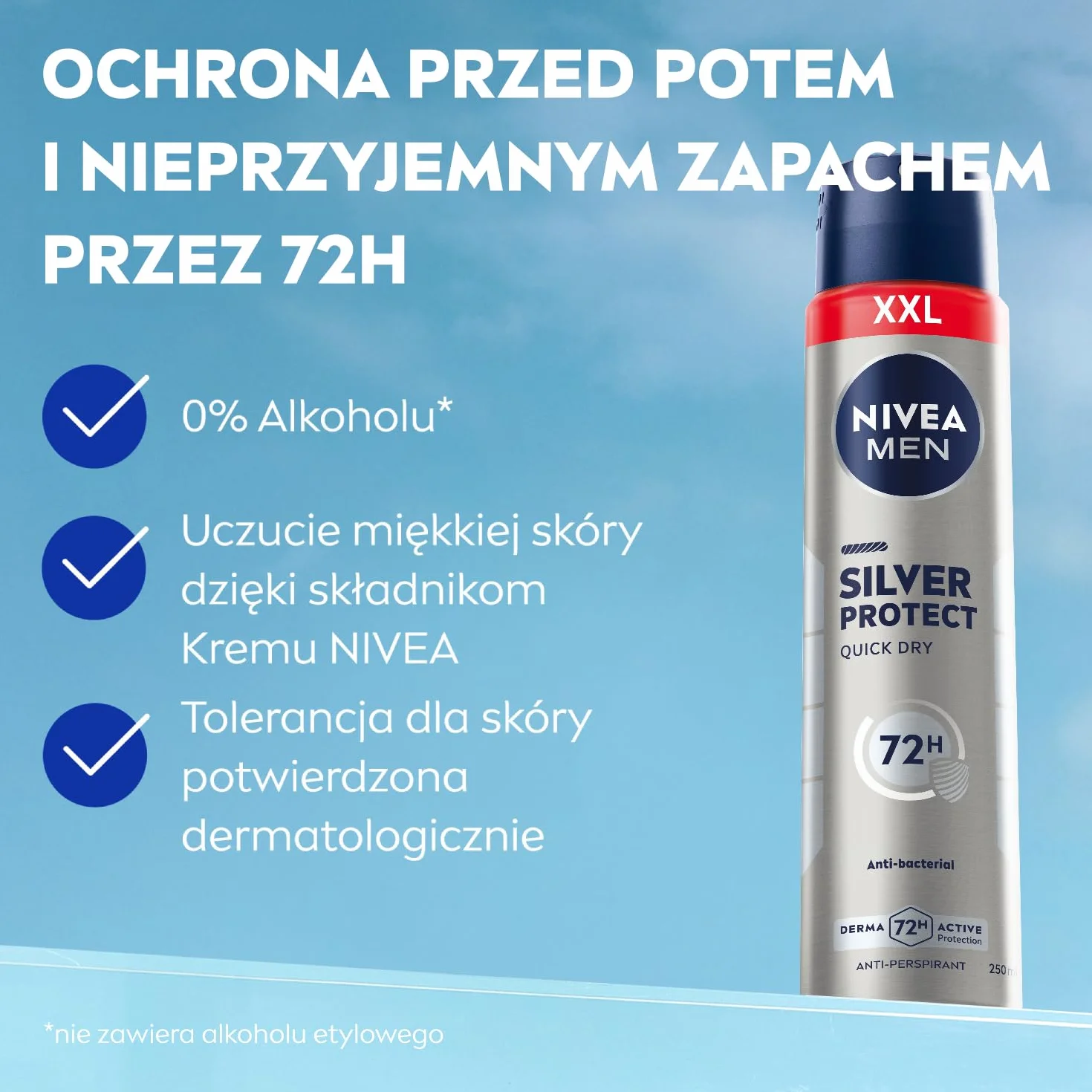 NIVEA MEN Silver Protect 72H Antybakteryjny antyperspirant w sprayu dla mężczyzn 250 ml