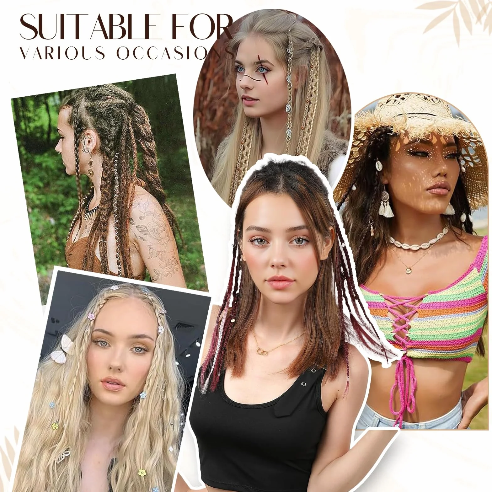 Clip in Braids 2 Sztuki Bohemian Braid Extensions z Klipsami 16 Calowe Syntetyczne Plecione Treski z Koralikami do Codziennych Stylizacji