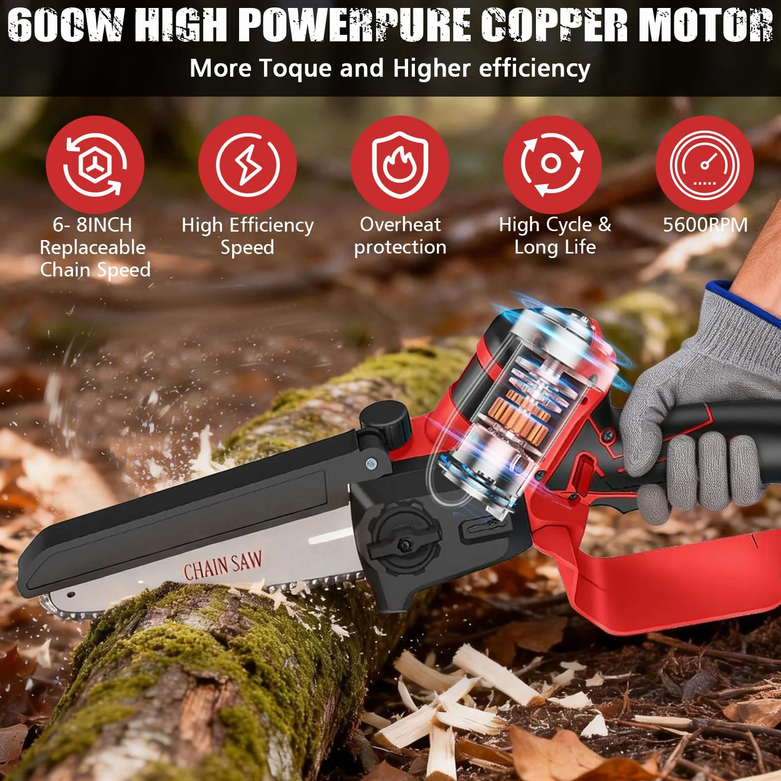Mini piła łańcuchowa 20 cm, 15 cm, akumulatorowa piła łańcuchowa, kompatybilna z Milwaukee 18 V, ręczna piła łańcuchowa, akumulator z automatycznym olejarką i zamkiem bezpieczeństwa do sekatora