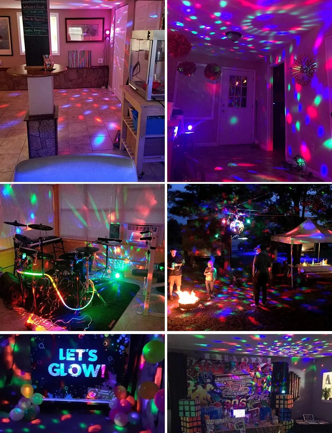LED kula fasetowana disco regulacja dźwięku mała obrotowa lampa disco 360° 3W 7 kolorów RGB z pilotem zdalnego sterowania Nadaje się do gier oświetleniowych na wieczór, rodzinne przyjęcia urodzinowe,