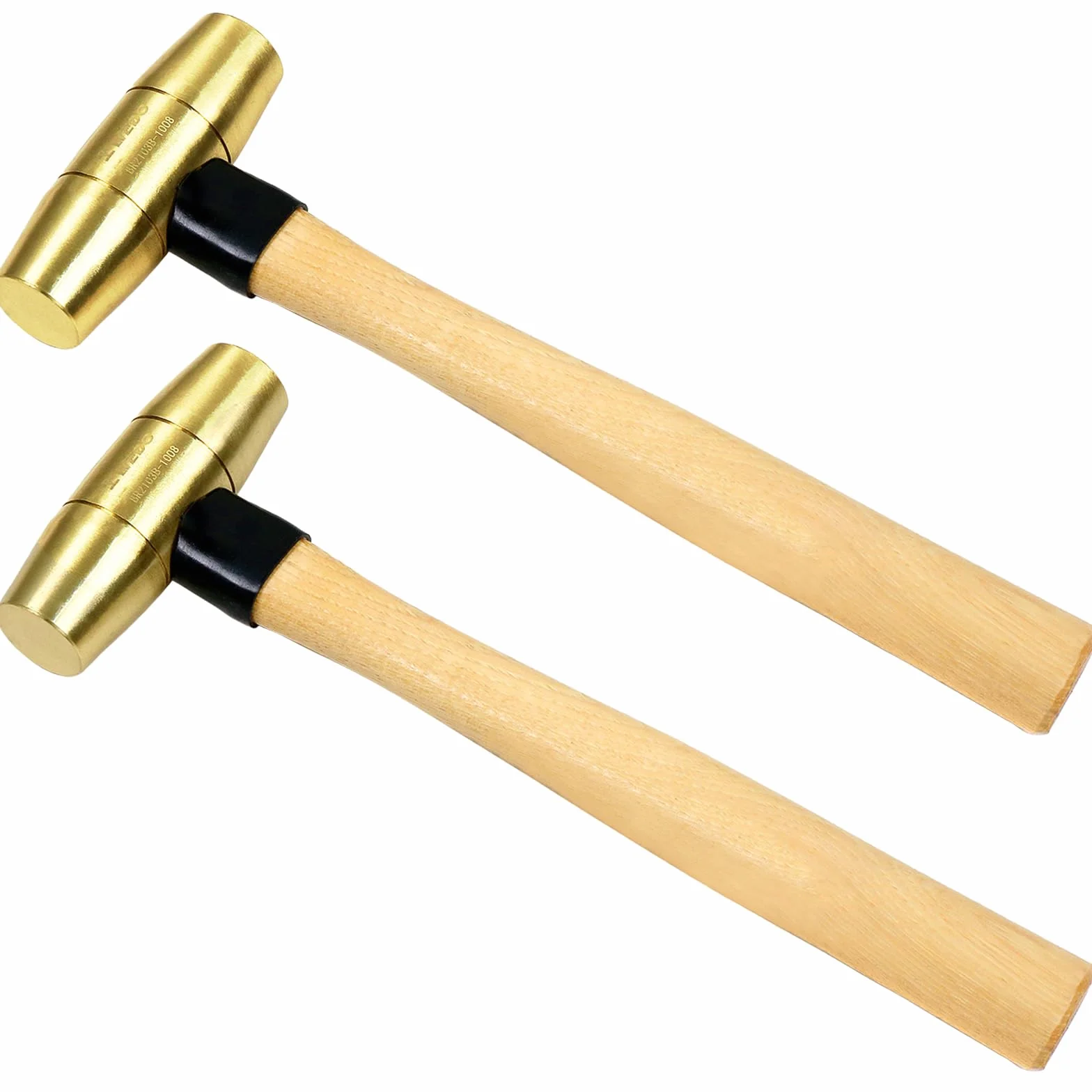 WEDO 2-częściowy zestaw młotków mosiężnych, 0,9 kg + 0,9 kg, młot kowalski, młotek z litego mosiądzu, drewniany uchwyt, kuty matrycowo, odporny na korozję, standard DIN
