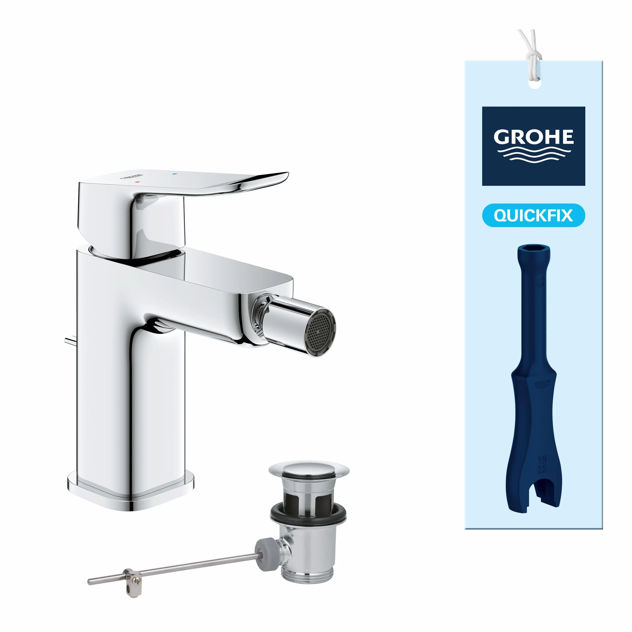 GROHE Bateria bidetowa z dźwignią do kości z wyskakującym zestawem odpadów (rozmiar S 151 mm, przegub kulowy, wkład ceramiczny 28 mm, oszczędność wody, ogony 3/20.3 cm, łatwy montaż za pomocą