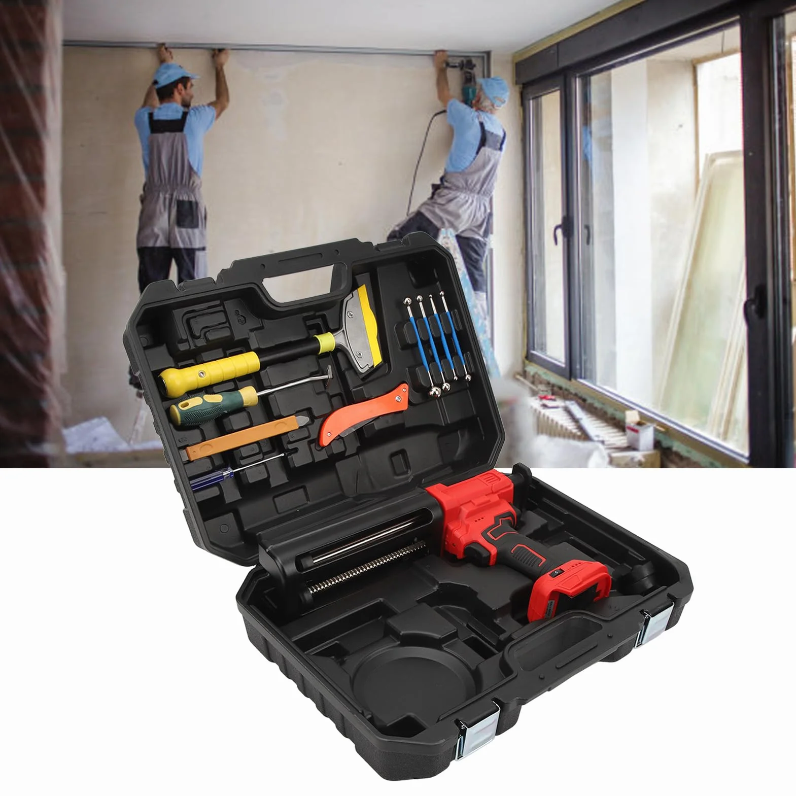 Generic Elektryczny Pistolet do Uszczelniania Uszczelniaczy Ergonomiczny, 6-biegowy z możliwością Regulacji do Projektów Typu „zrób to sam” Siła Ciągu 800 N z Akcesoriami