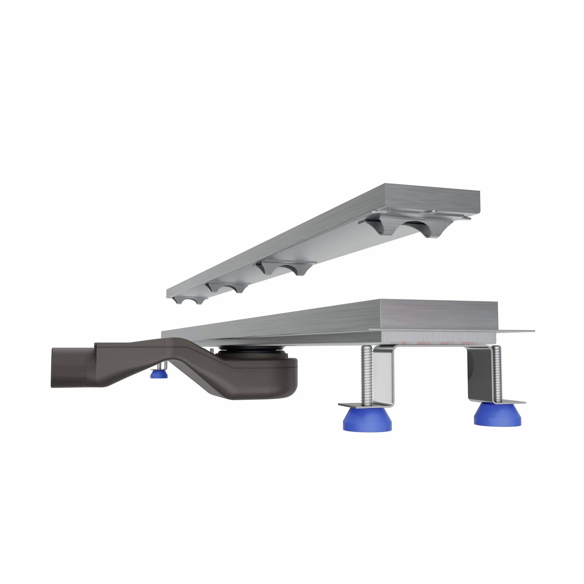 rynna prysznicowa ze stali nierdzewnej Complete Basic bardzo płaska z sitkiem do włosów | odpływ środka | długość: 60 cm | w zestawie z płytką z syfonem niskoprofilowym głębokość montażu tylko 6 cm | akcesoria montażowe