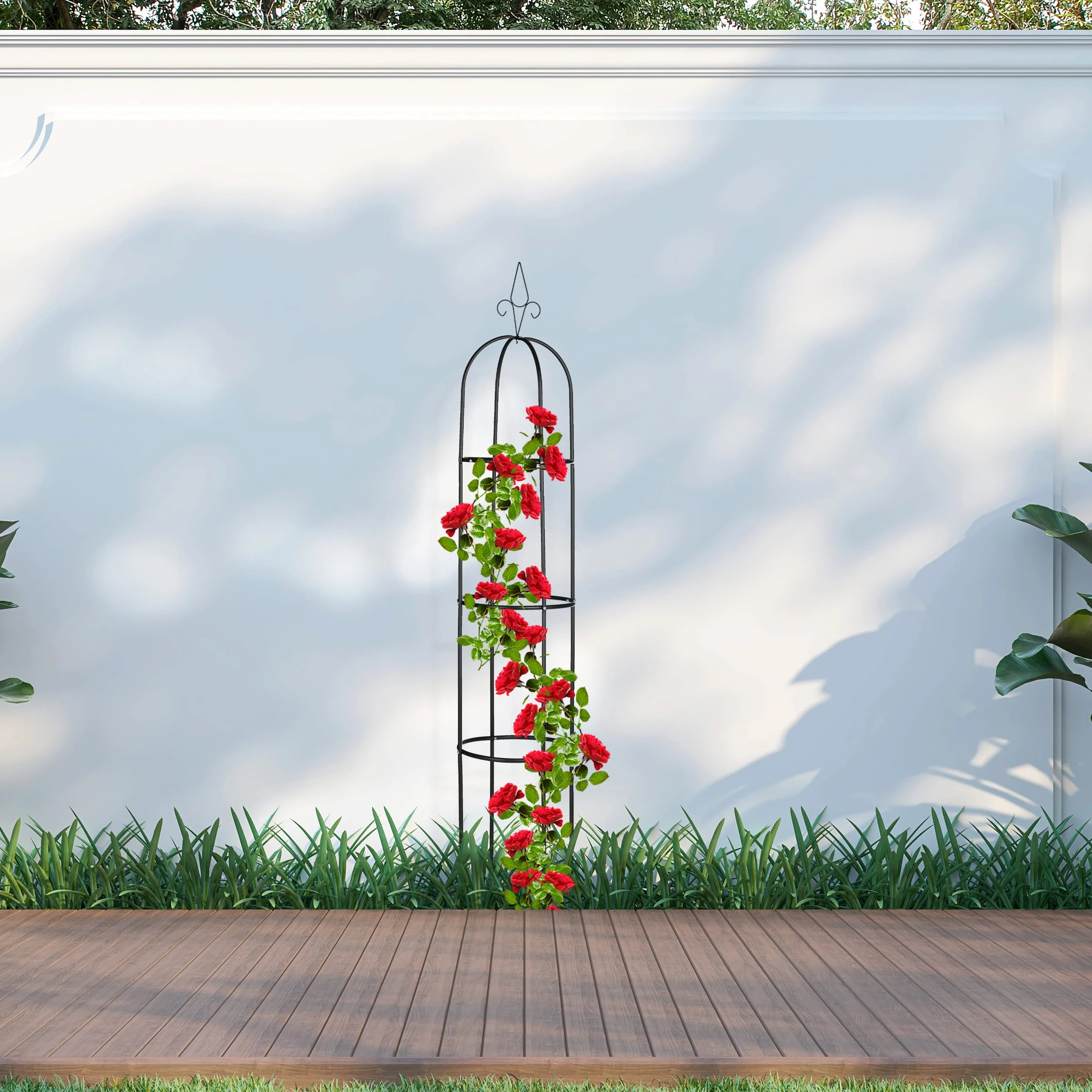 Relaxdays Pergola Obelisk, wysokość 200 cm, do roślin pnących, metalowa, wolnostojąca, pomoc do wspinaczki róż, czarna, 200 x 41 cm