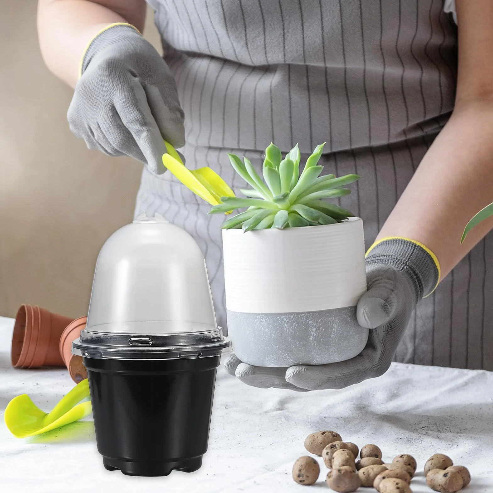 PATIKIL Doniczki z kopułą wilgotności 20 zestawów 8,9 cm plastikowy pojemnik do sadzenia czarne