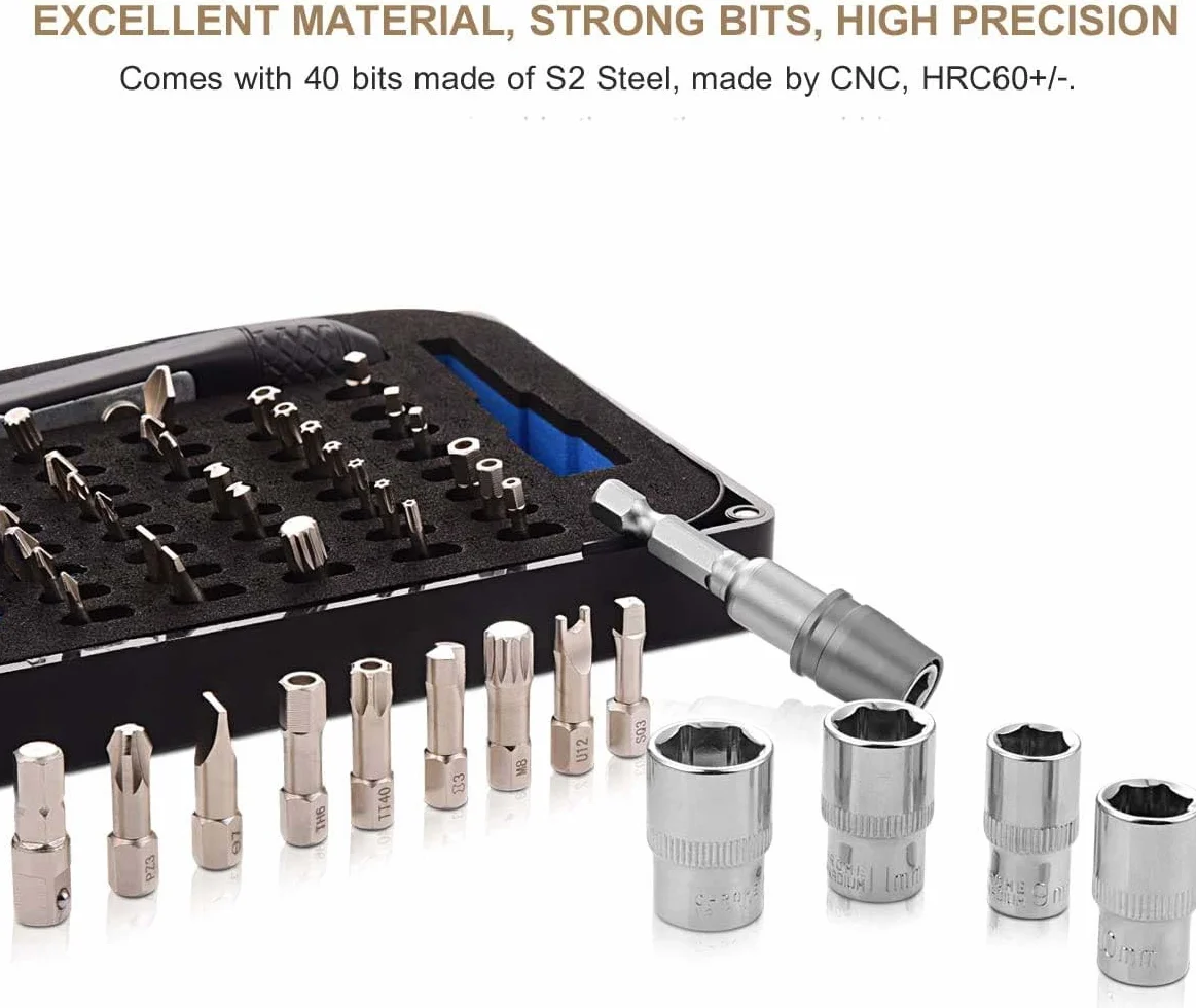 GreaTalent 54 w 1 S2 stalowy mini klucz grzechotkowy zestaw bitów z trzpieniem sześciokątnym 1/4", gniazdo napędowe 1/4", adapter nasadowy, uchwyt przedłużający, zębatka 36-zębowa