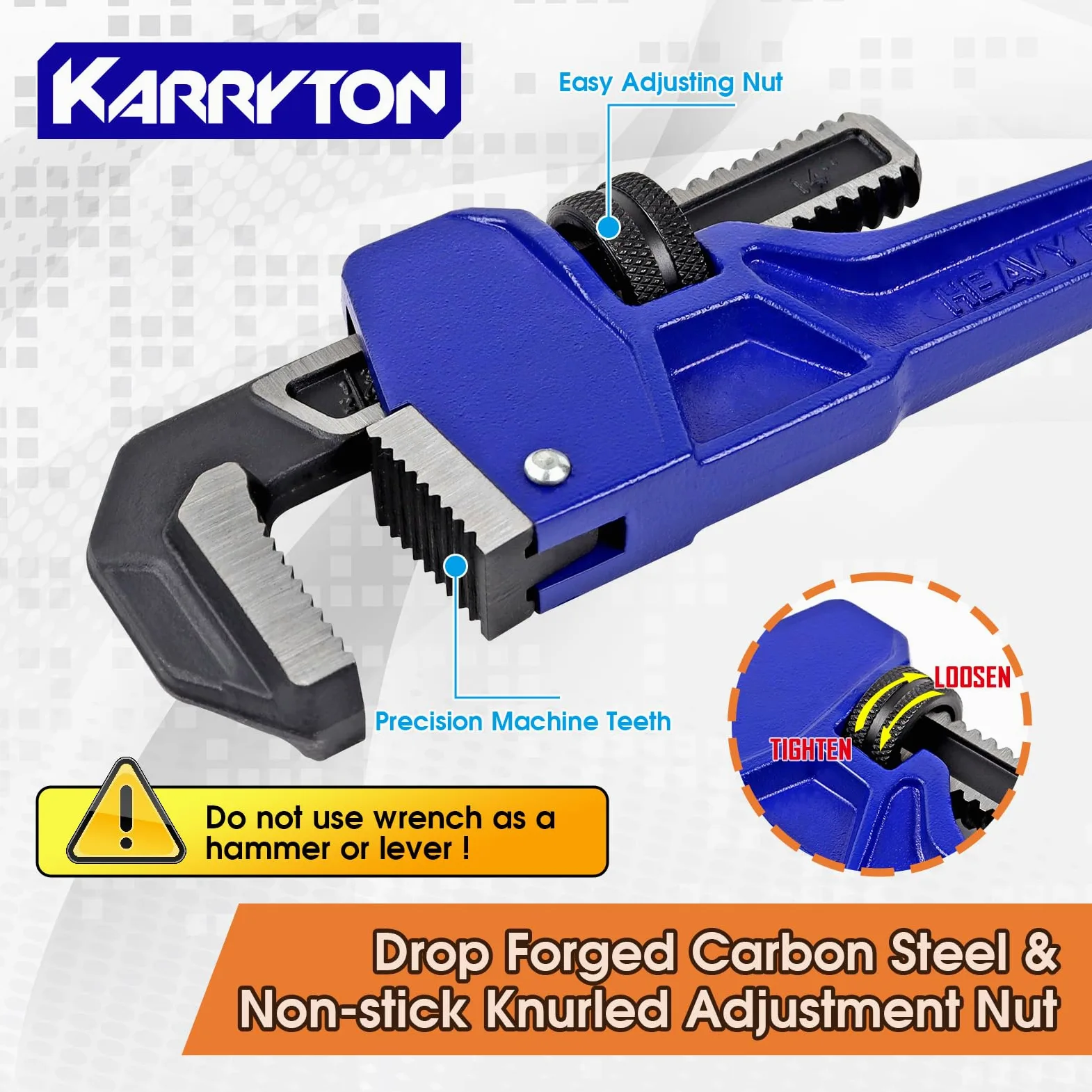 Zestaw kluczy do rur 20 cm 25 cm 35 cm 45 cm (4 sztuki), regulowana szczęka ze stali węglowej z żeliwną prostą rączką klucz hydrauliczny, idealne narzędzie hydrauliczne o dużej wytrzymałości