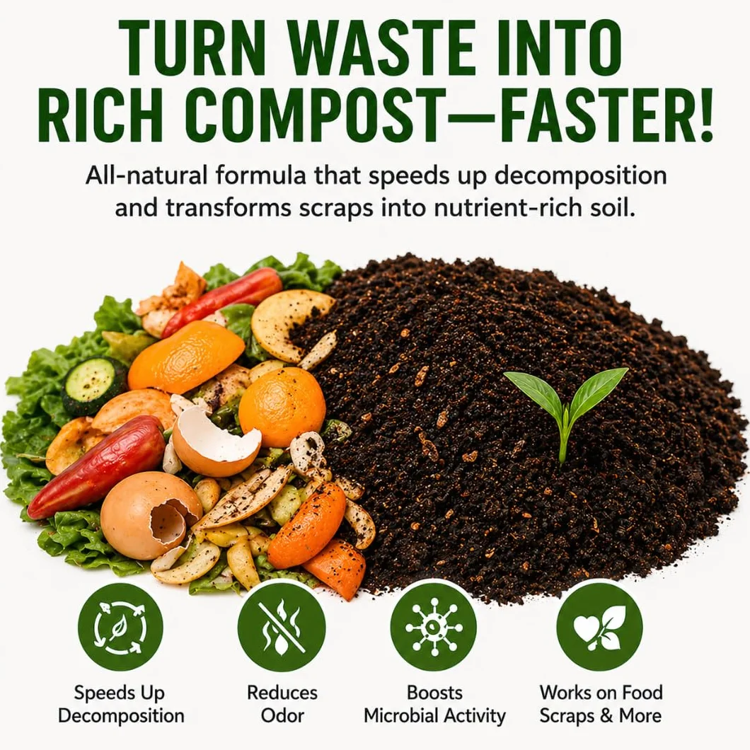 Dr. Connie's Compost Plus, 100 x skoncentrowany naturalny kompost Starter i przyspieszacz, całkowicie naturalny, kontrola zapachu do pojemników wewnątrz i na zewnątrz, szybka dekompozycja