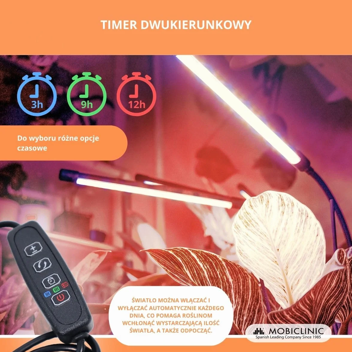 Mobiclinic Lampa Roślinna LED Growflex x4 80W Pełne Spektrum 6000K 10 Poziomów Jasności Obrót 360°