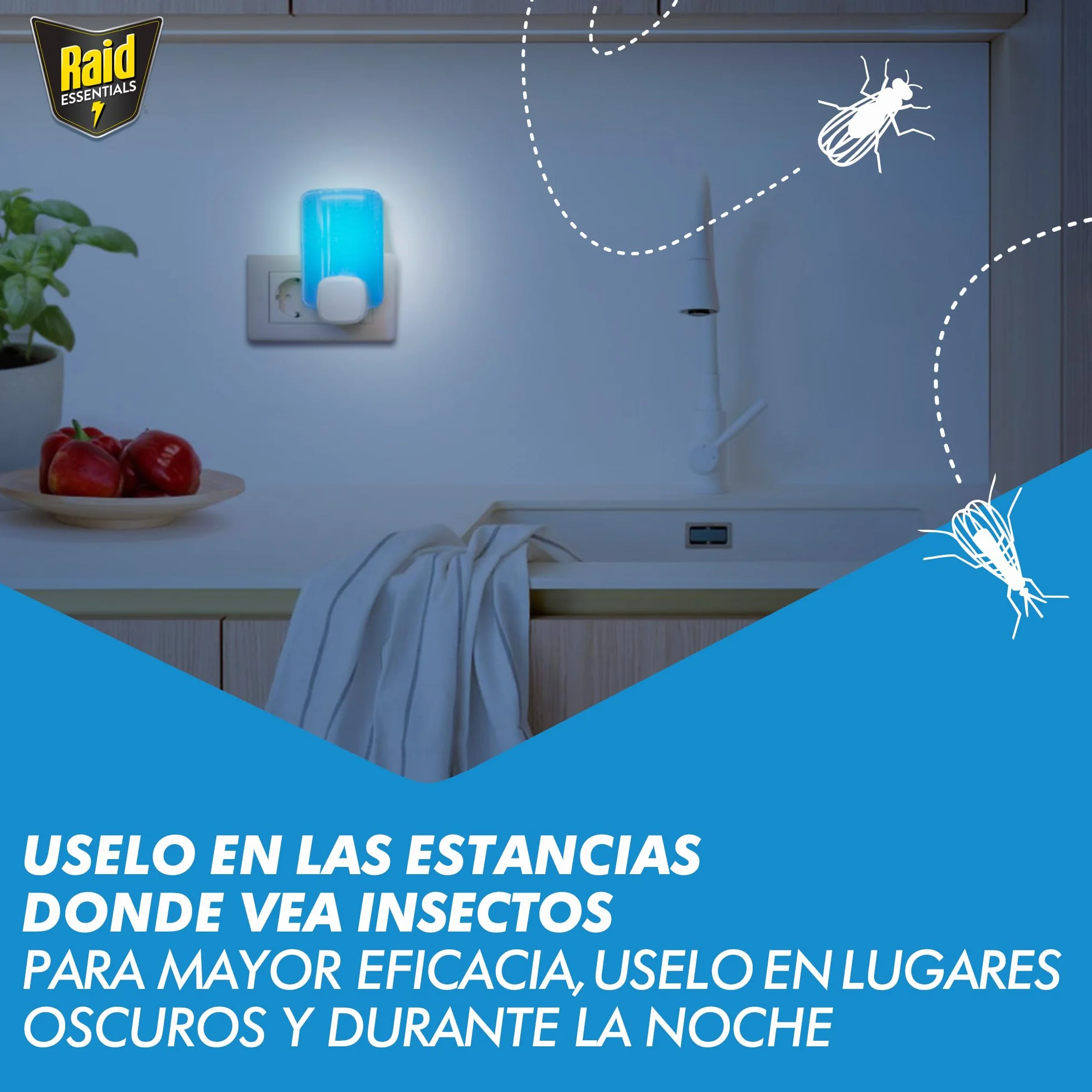 Raid Essentials 2 x zamiennik pułapki LED na muchy, muchy owocowe i mole, ochrona 24/7
