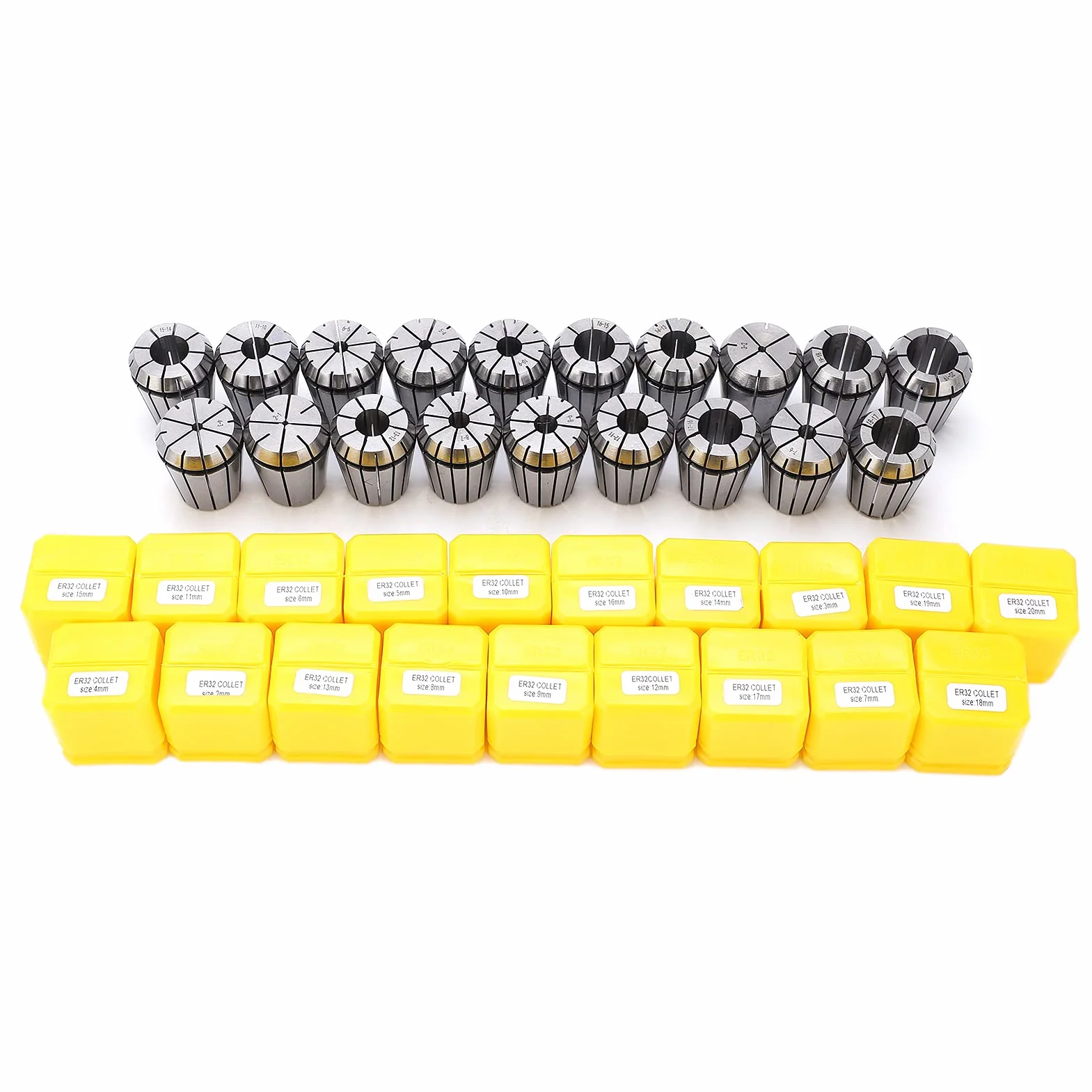 Zestaw tulei zaciskowych ER32 19 - szt. 2-20 mm |Dokładne tuleje frezarskie CNC do maszyn grawerujących |Bicie 0,015 mm, konstrukcja automatycznego zwalniania