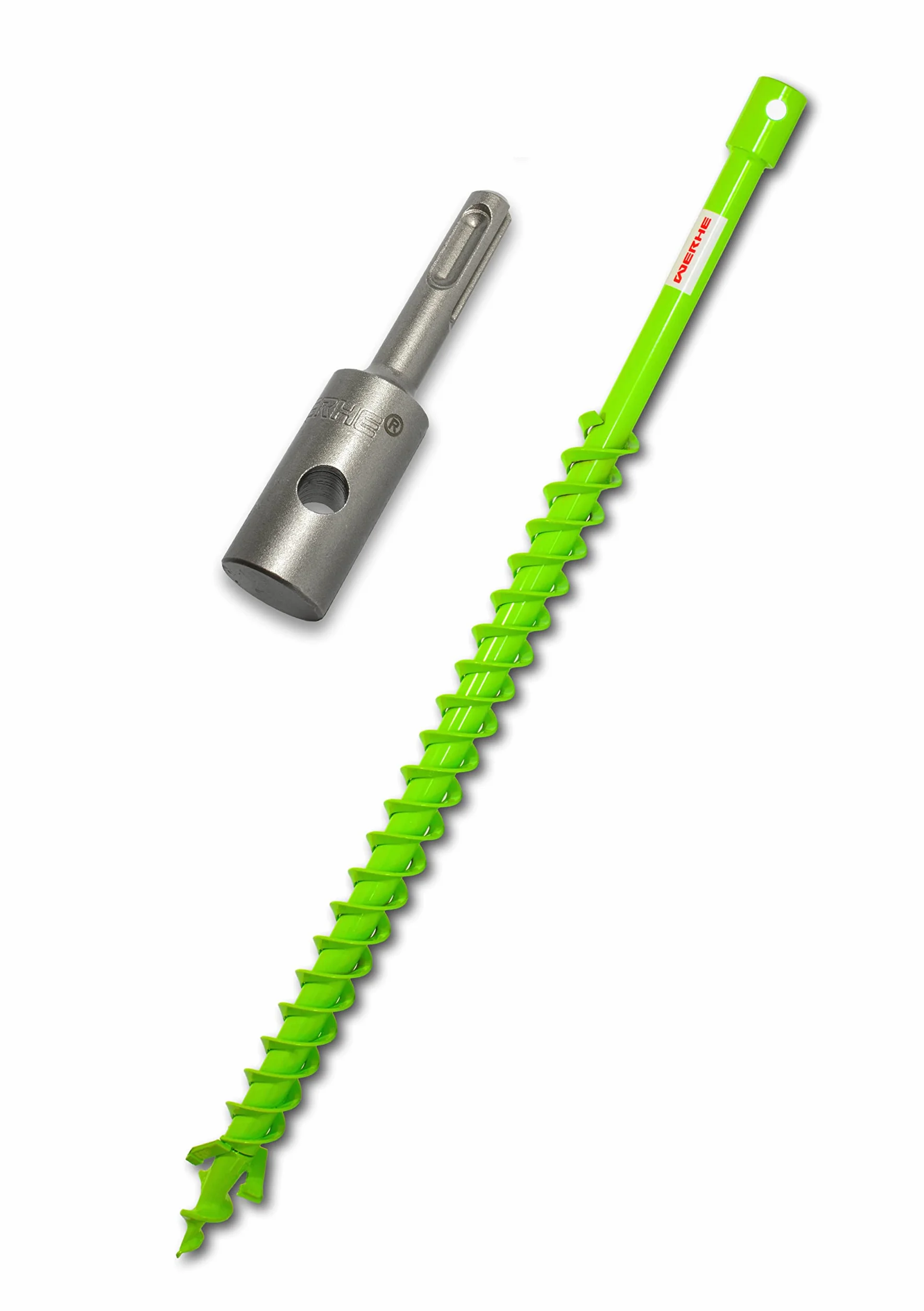 WERHE świder ziemny z podwójną spiralą 40 mm, adapter SDS Plus | ostrze z węglika, długość całkowita 80 cm, pasuje do Bosch, Makita, Einhell, w zestawie sworzeń i zawleczka