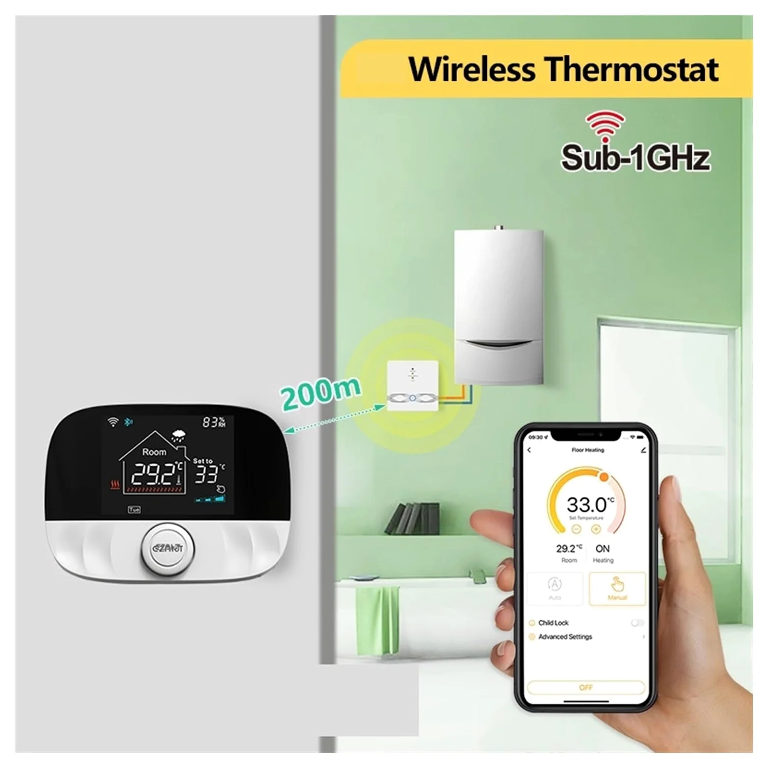 Inteligentny termostat, Inteligentny termostat Tuya, bezprzewodowy regulator temperatury do podgrzewania wody w kotle gazowym, termoregulator LCD Smart Home(White T9N)