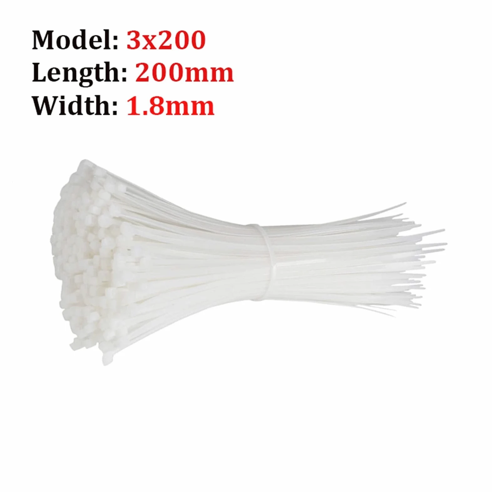 Zapinane na zamek Samoblokująca plastikowa nylonowa opaska kablowa, 100 sztuk, biały zestaw pierścieni mocujących(3x200 width 1.8mm)
