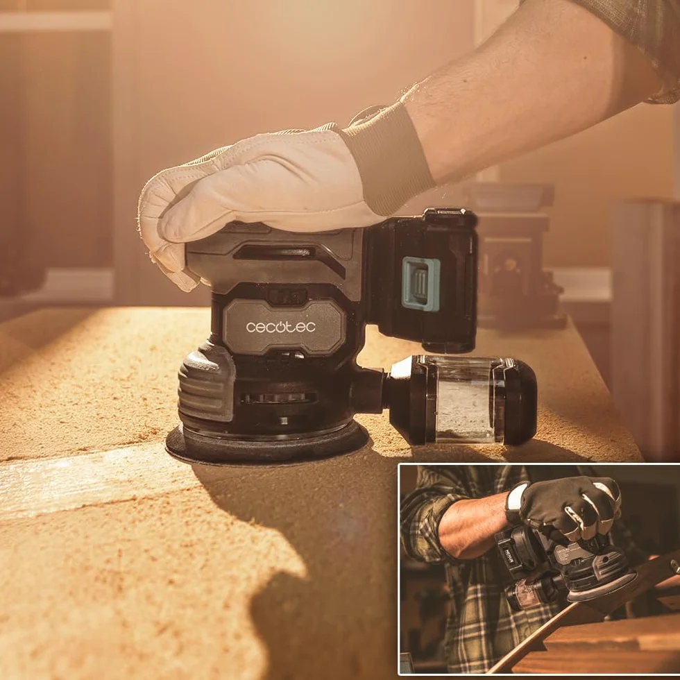 Cecotec Szlifierka rotorbitalna na baterię 21 V i 2000 mAh PerfectSurface 2120 Rotate. 13000rpm, 12 części zamiennych, zbiornik na kurz, podłączenie do odkurzacza, podwójny ruch mimośrodowy, 26000